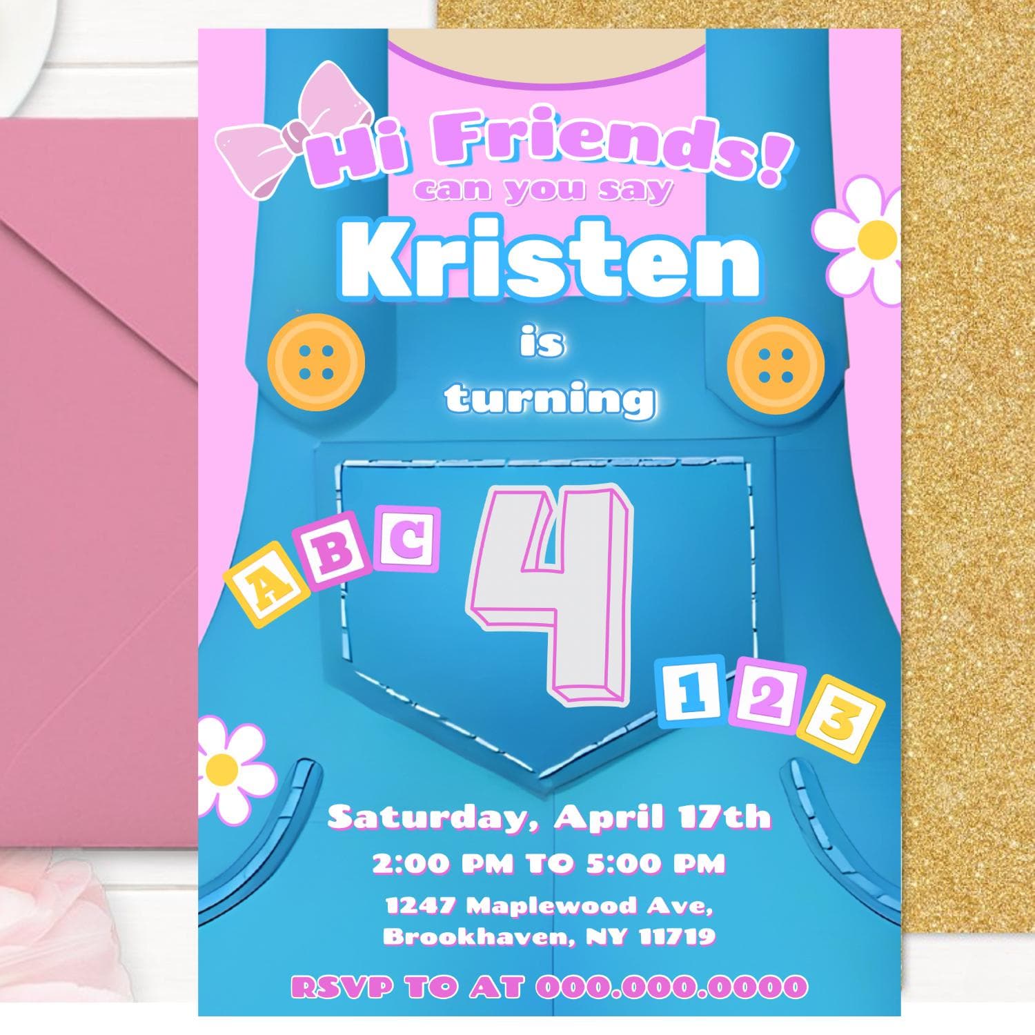 Ms. Rachel Birthday Invitation: ABC 123 Overalls Theme (Digital Template 5x7" Canva) - image 3