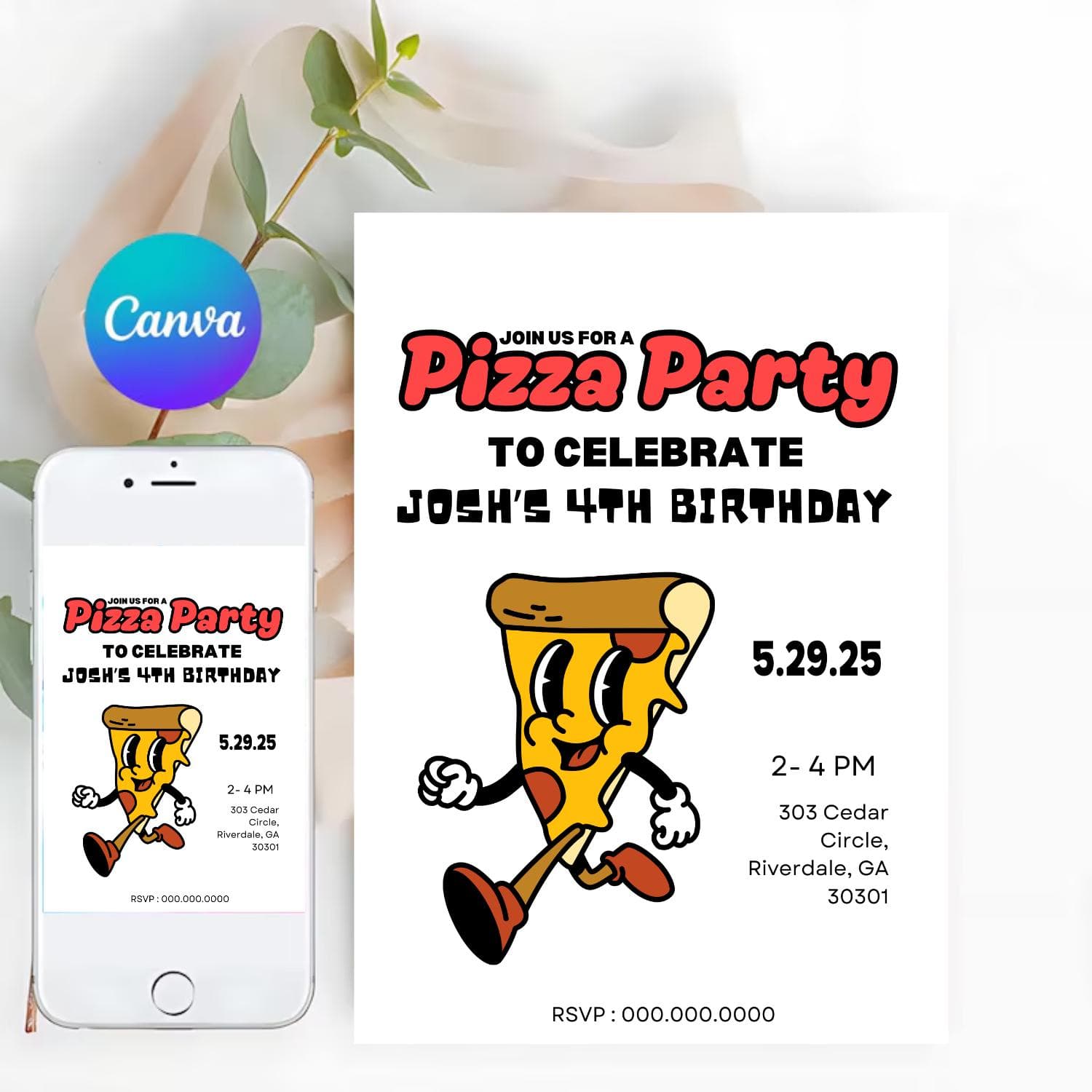 Pizza Party Birthday Invitation: Editable Kids Template (Digital Download) - image 2