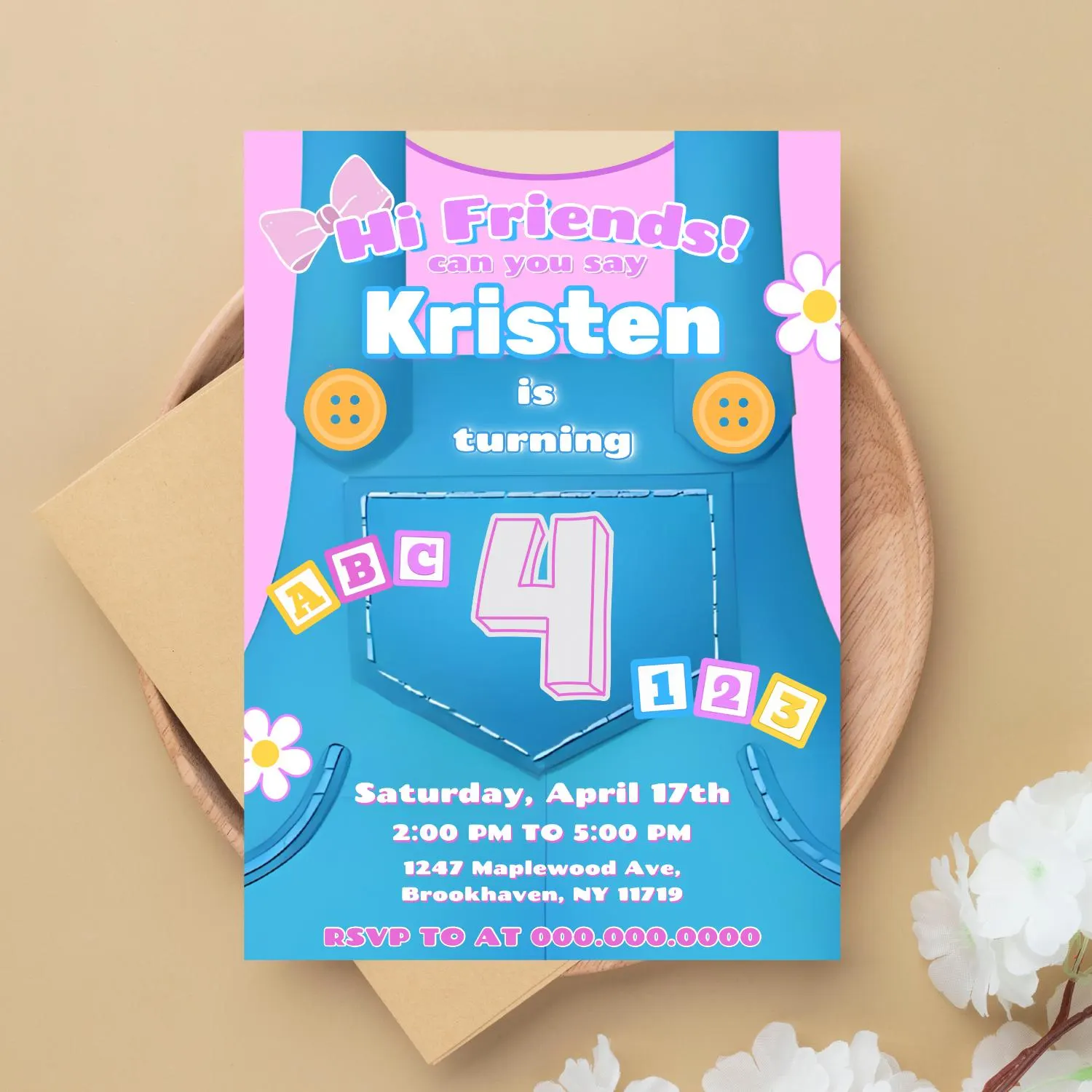 Ms. Rachel Birthday Invitation: ABC 123 Overalls Theme (Digital Template 5x7" Canva) - image 2