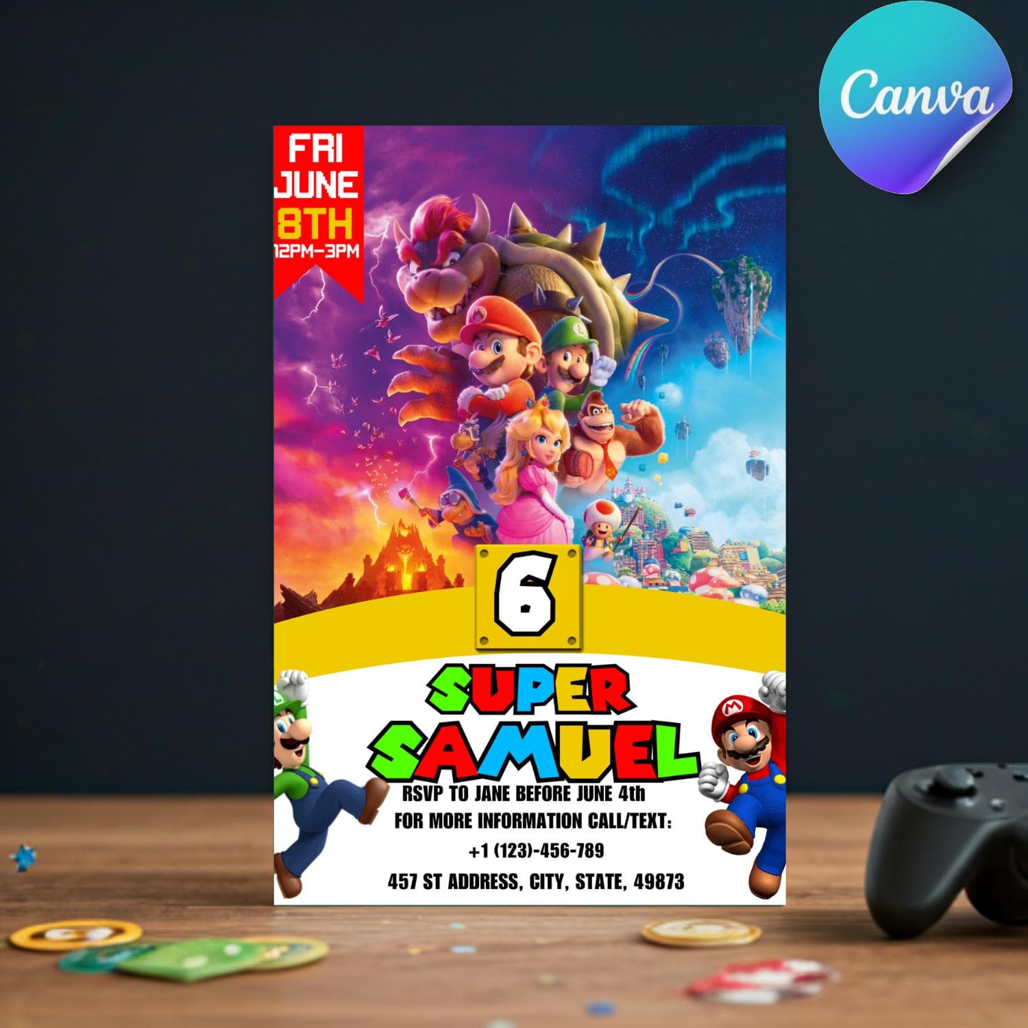 Super Mario Birthday Invitation: Editable Video Game Party Template (Digital Download)