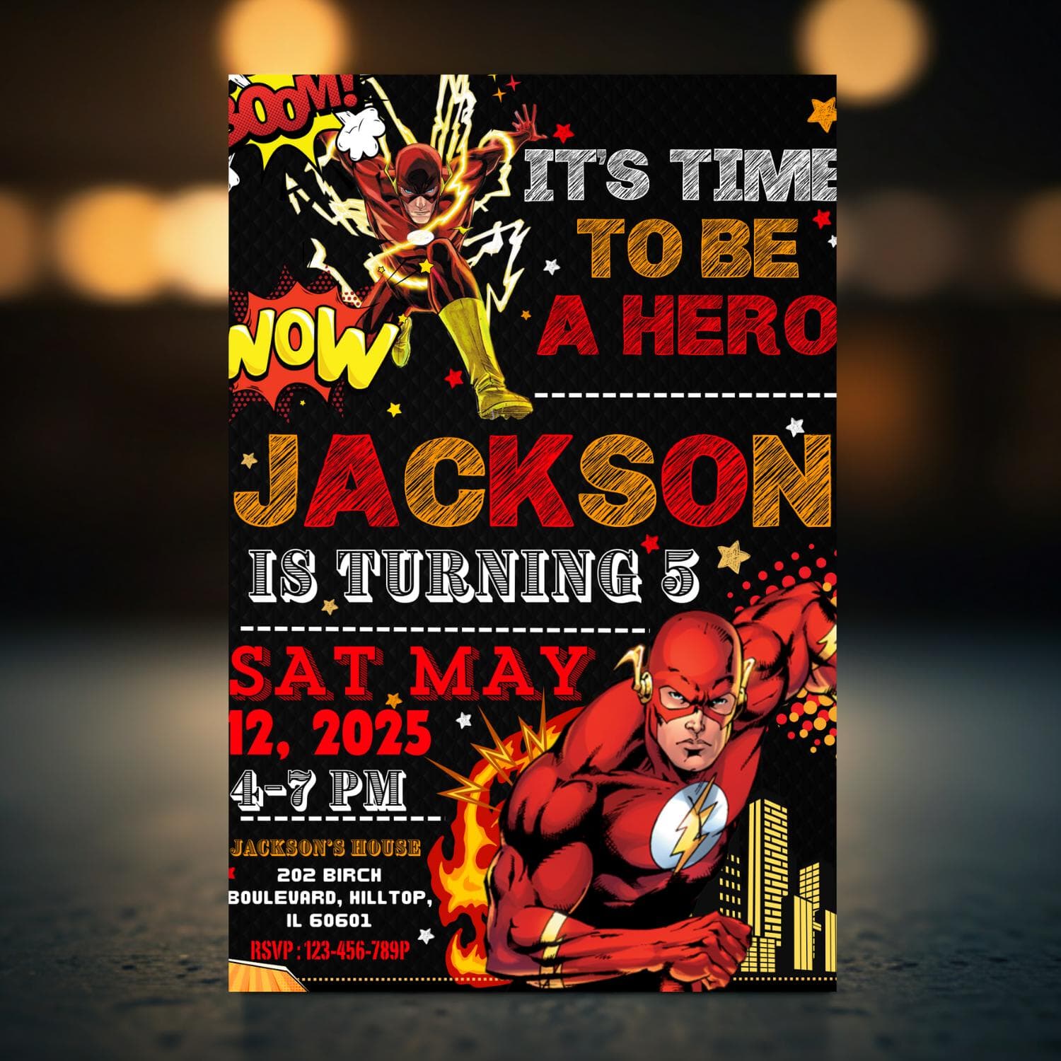 Superhero Birthday Invitation Flash Party Template Comic Hero Editable Kids Birthday Canva Digital Download - image 2