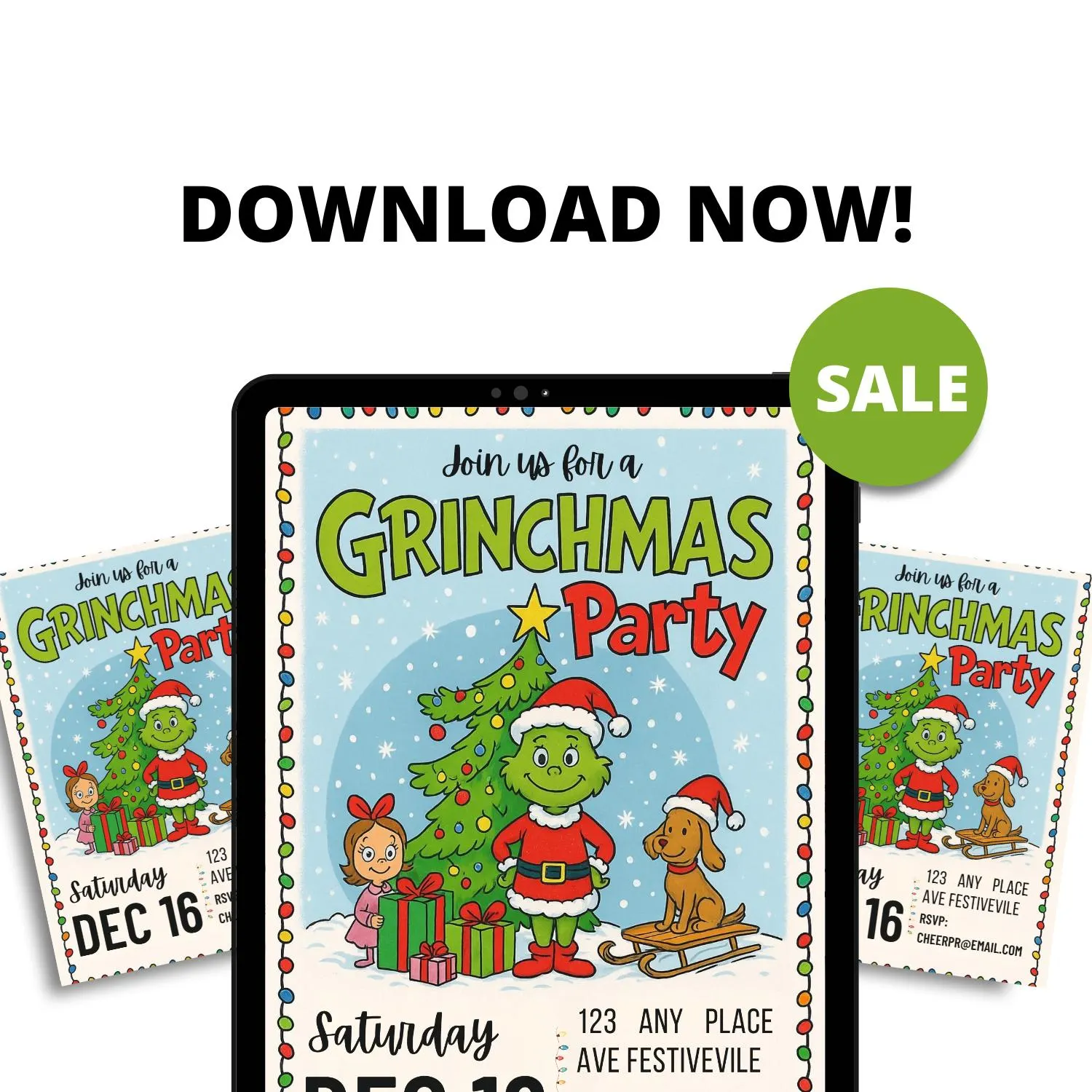 Green Christmas Party Invitation Editable Canva Template Funny Grinchmas Style Holiday Invite Digital Download - image 4