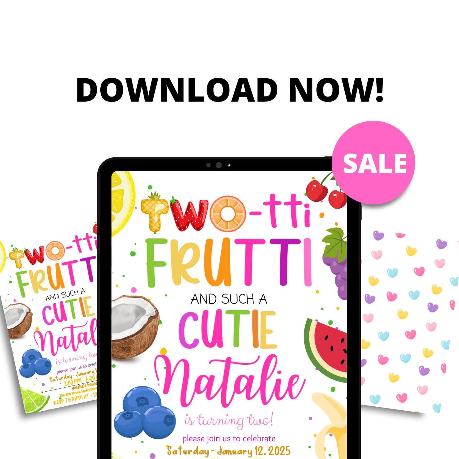 Two-tti Frutti Birthday Invitation: Tropical 2nd Birthday (Canva, Digital Download) - image 5