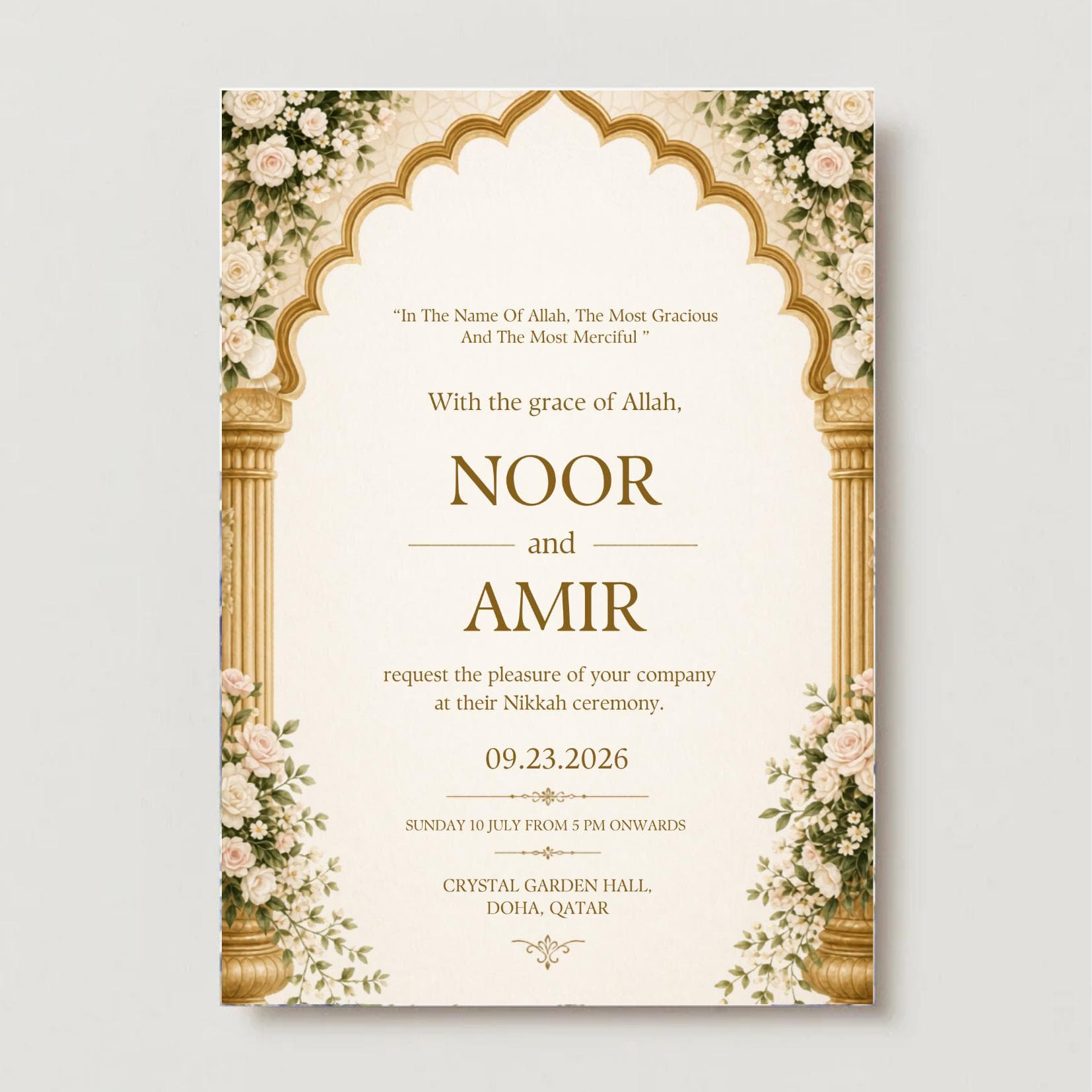 Elegant Gold Islamic Nikkah Invitation Template (Canva Download) - image 2