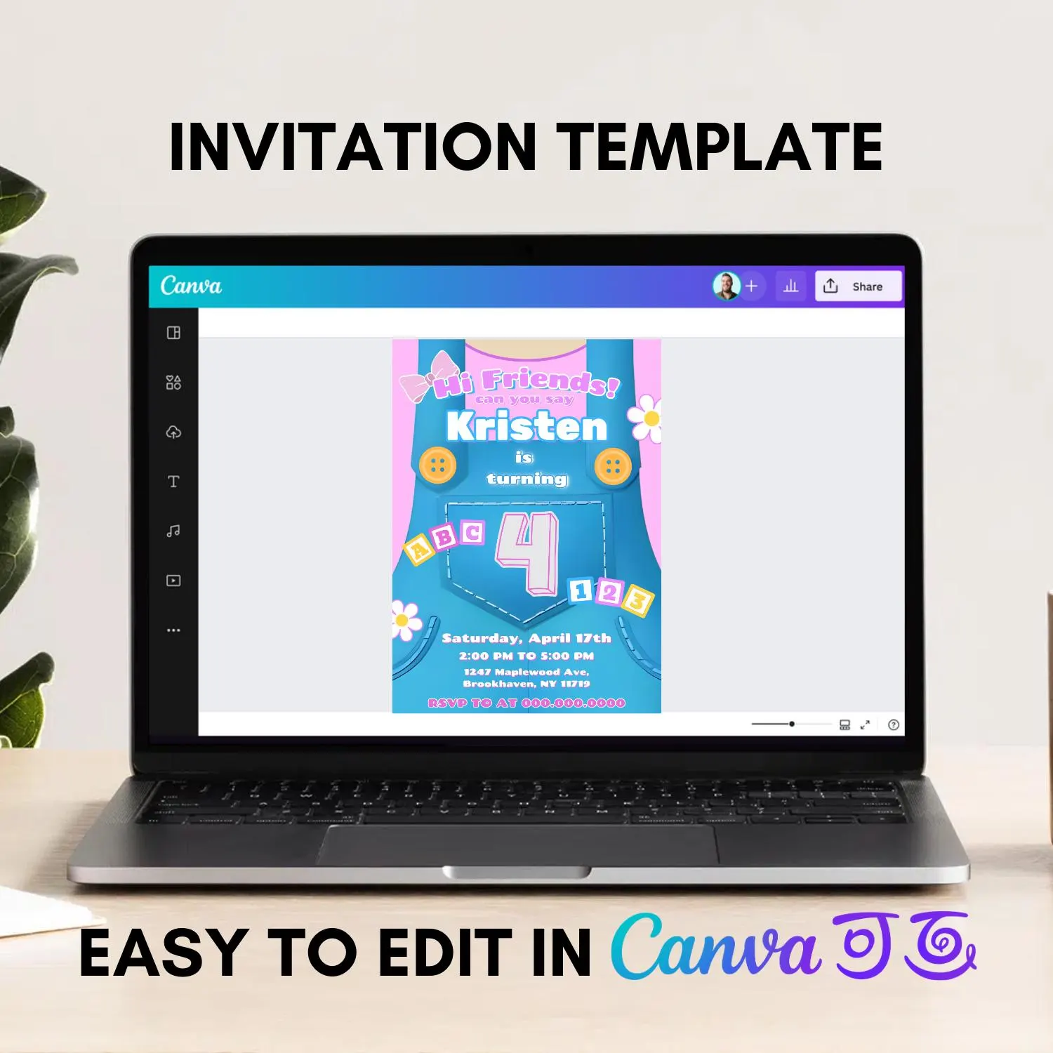 Ms. Rachel Birthday Invitation: ABC 123 Overalls Theme (Digital Template 5x7" Canva) - image 4