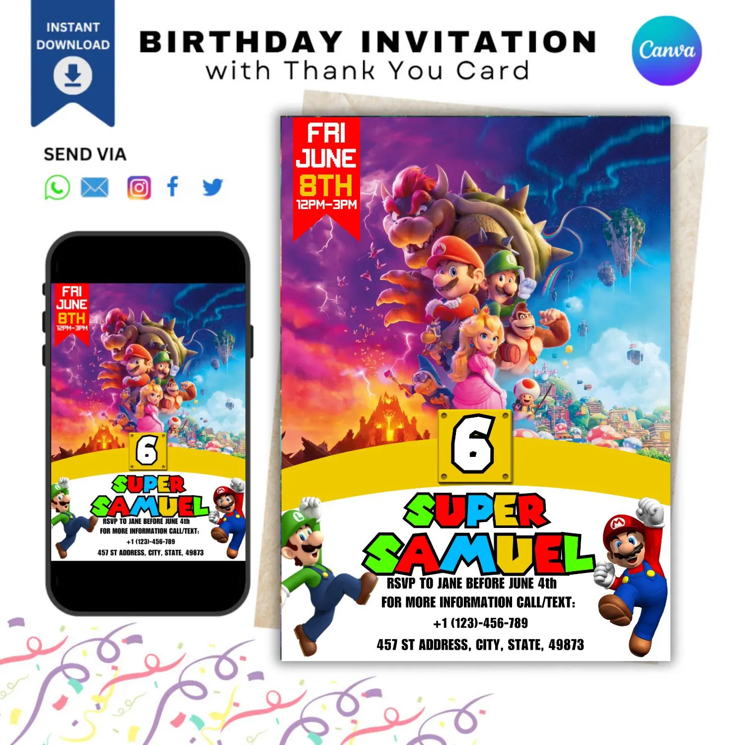 Super Mario Birthday Invitation: Editable Video Game Party Template (Digital Download) - image 2