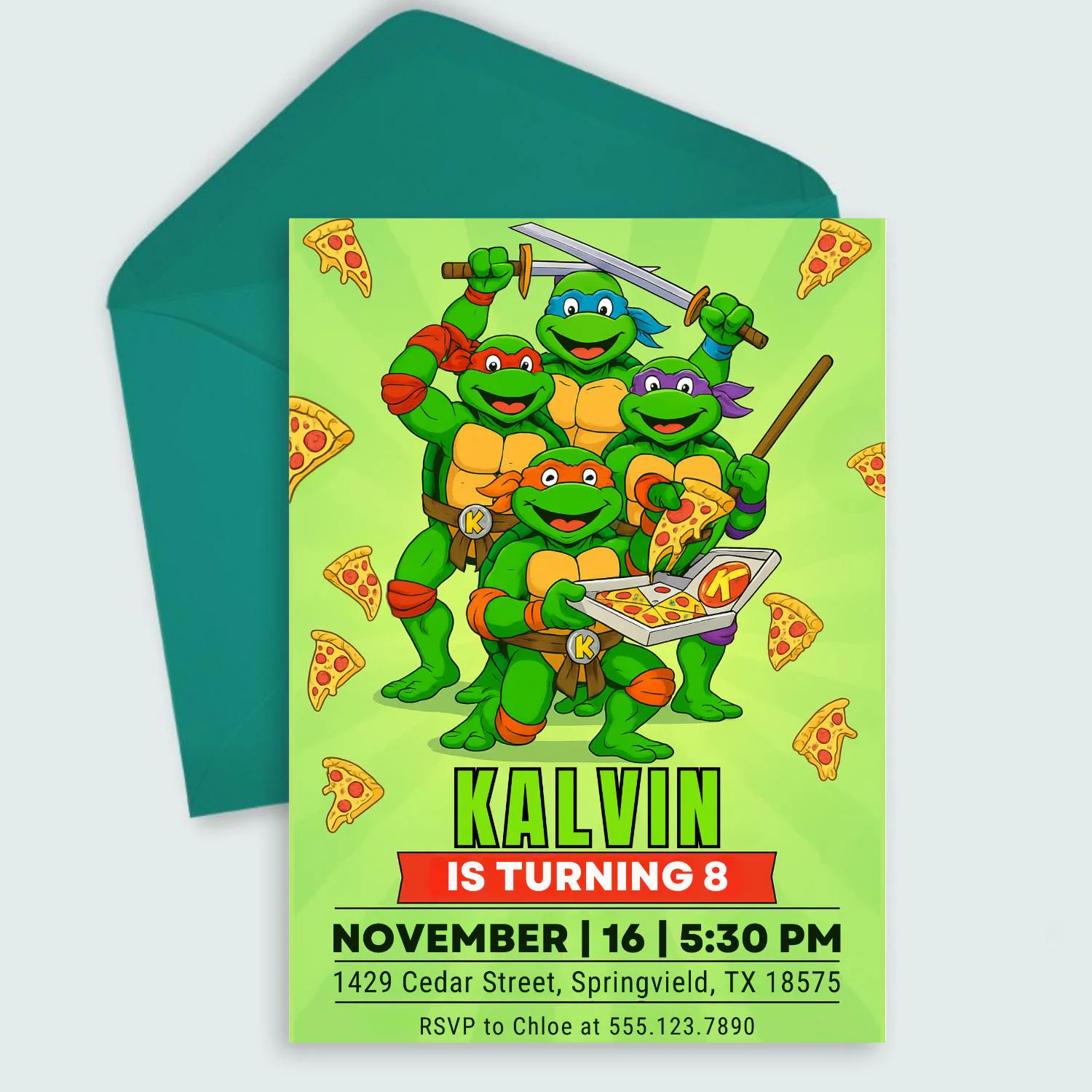 Ninja Turtle Birthday Invitation: Editable Pizza Party Template (Digital Download Card - image 2