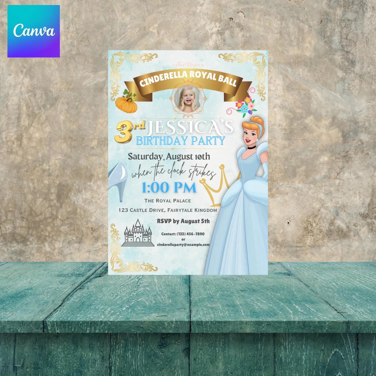 Cinderella Birthday Invitation: Princess Party, Editable Template (Digital Download) - image 2