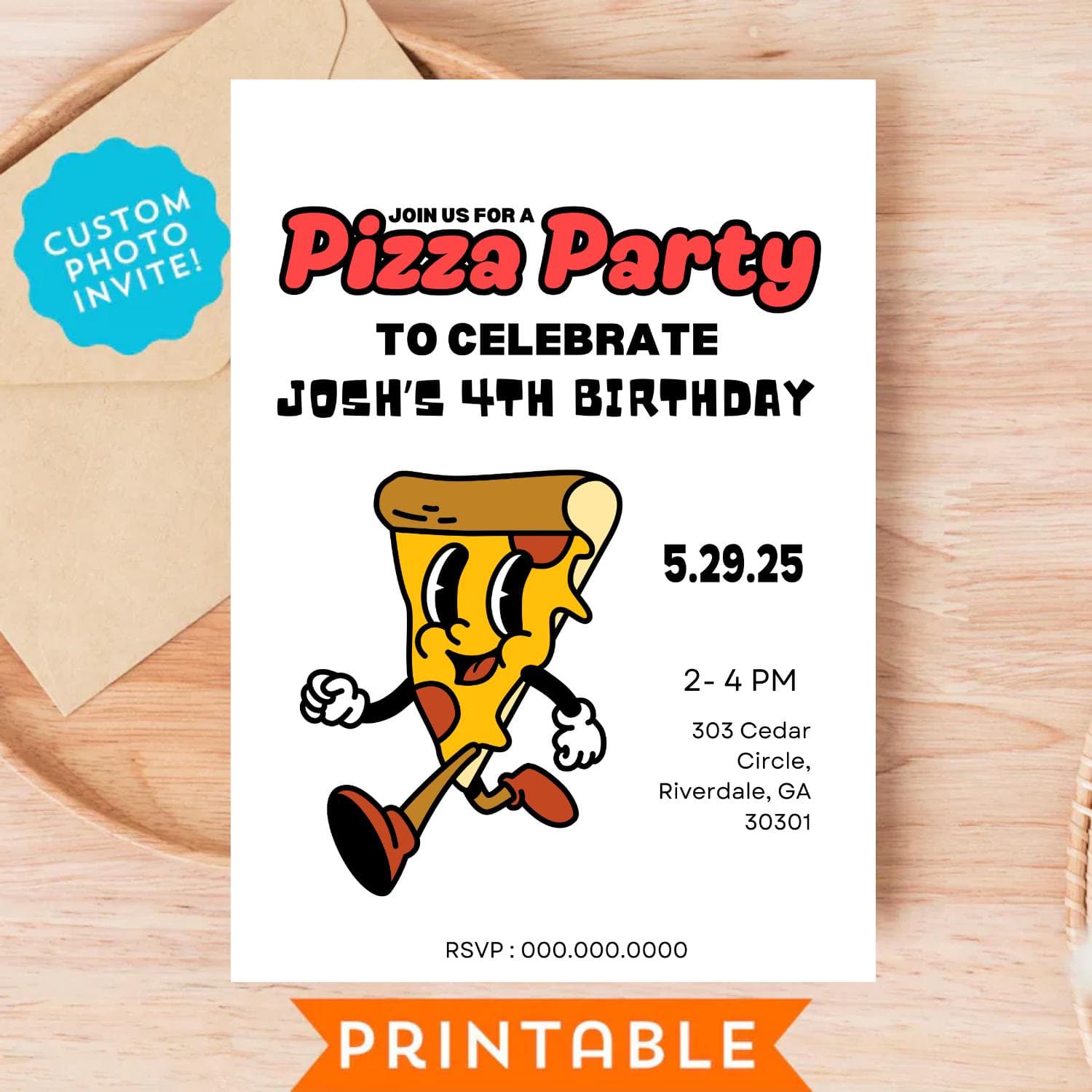 Pizza Party Birthday Invitation: Editable Kids Template (Digital Download) - image 3