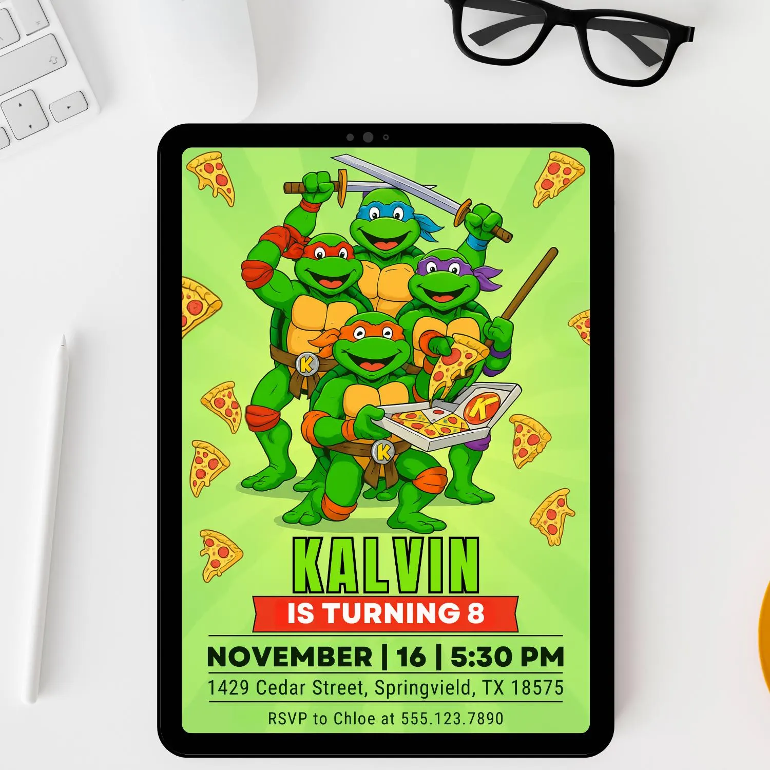 Ninja Turtle Birthday Invitation: Editable Pizza Party Template (Digital Download Card - image 4