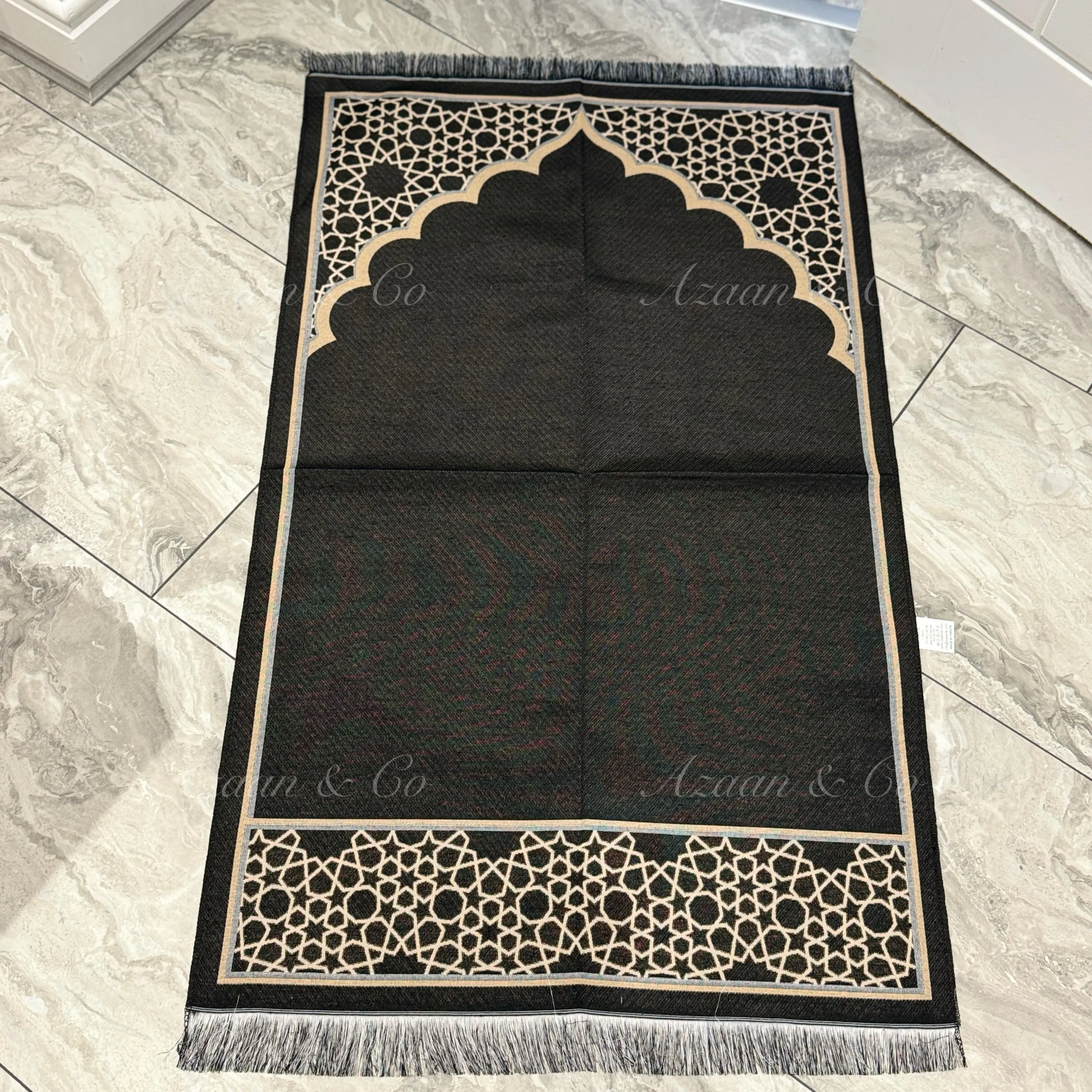 Kaaba Box Prayer Mat & Tasbeeh Gift Set (Adult size 110x70cm Travel Prayer Mat) Black pattern Muslim Islamic Ramadan Eid Nikha wedding - image 3