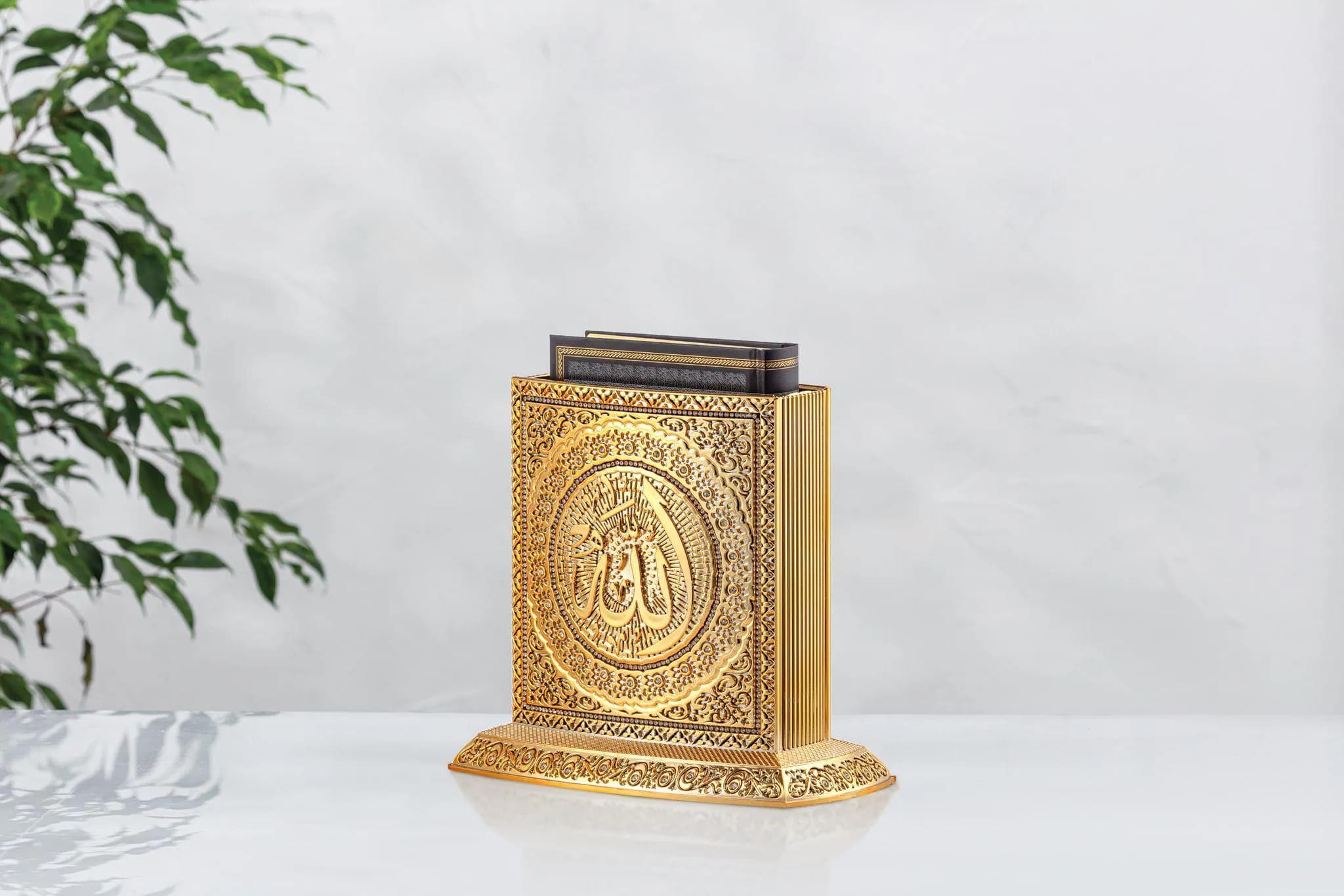Upright Quran Bookcase Trinket Gold, Luxury Quran Gift Set, Golden Figurine, Quran Gift Set, Figurine Islamic Gift Set