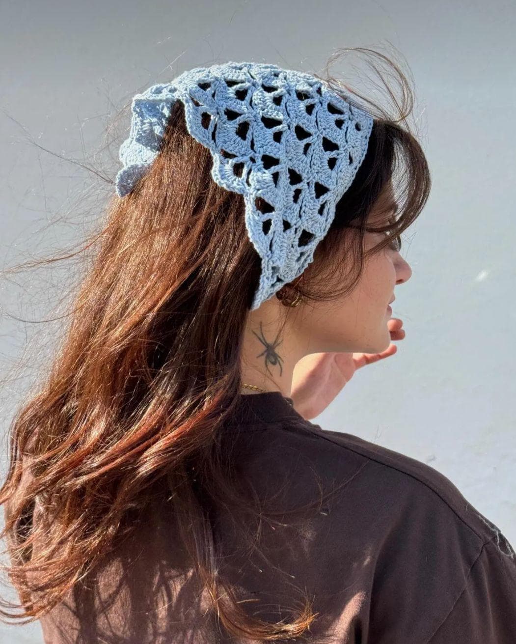 Patterned Handmade Crochet Knitted Bandana, Boho Crochet Headband, Colorful Net Pattern Bandana, Handmade Knitted Headband, 100% Cotton - image 3