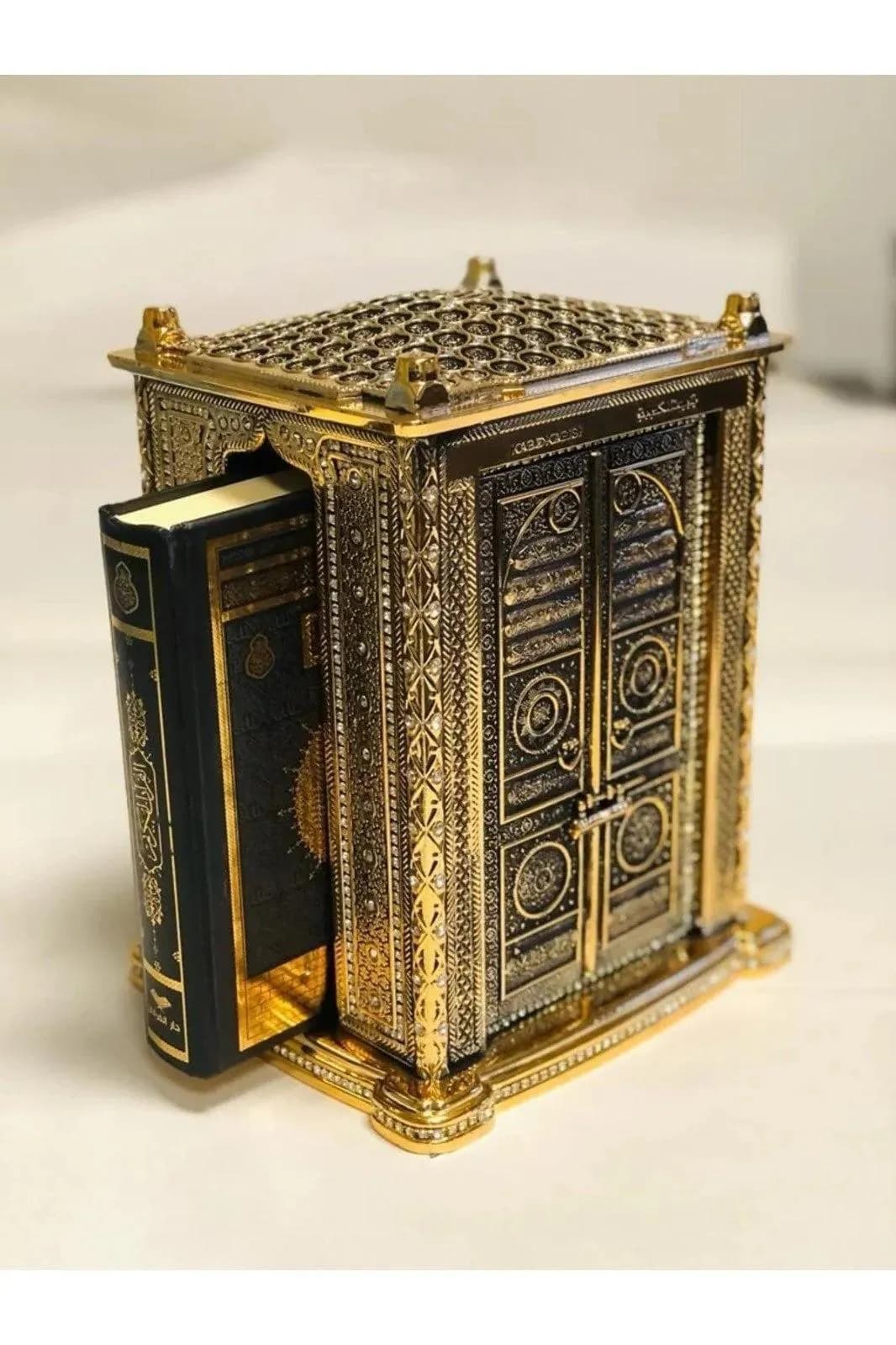 Luxury Quran Gift Set, Gold Trinket, Esmaül Hüsna Quran Set, with 3 Holy Doors Quran, Kaaba Design Quran Gift Set, Trinket Islamic Gift Set