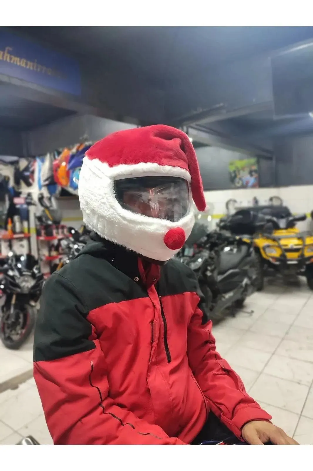 Santa Claus Motorcycle Plush Helmet Pouch, Christmas Motorcycle Helmet Pouch,  Motorcycle Helmet Cover, Christmas Gift, Noel