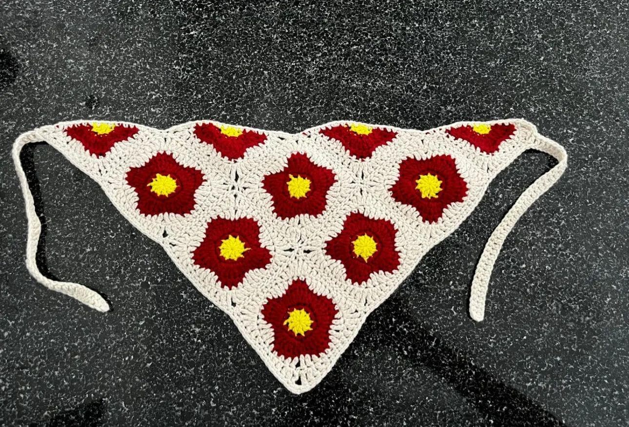 Hand Knitted Floral Patterned Bandana, Patterned, Handmade Crochet Knitted Bandana, Colorful Net Pattern Bandana, Handmade Knitted Headband - image 5