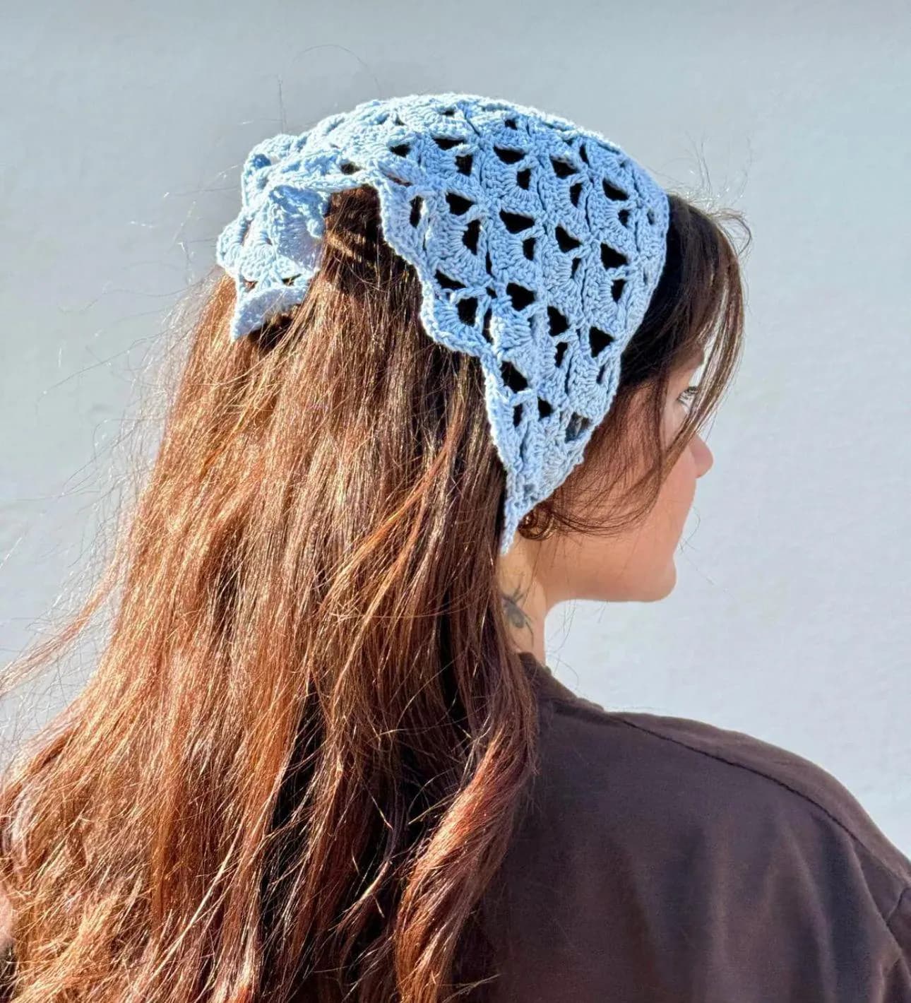 Patterned Handmade Crochet Knitted Bandana, Boho Crochet Headband, Colorful Net Pattern Bandana, Handmade Knitted Headband, 100% Cotton