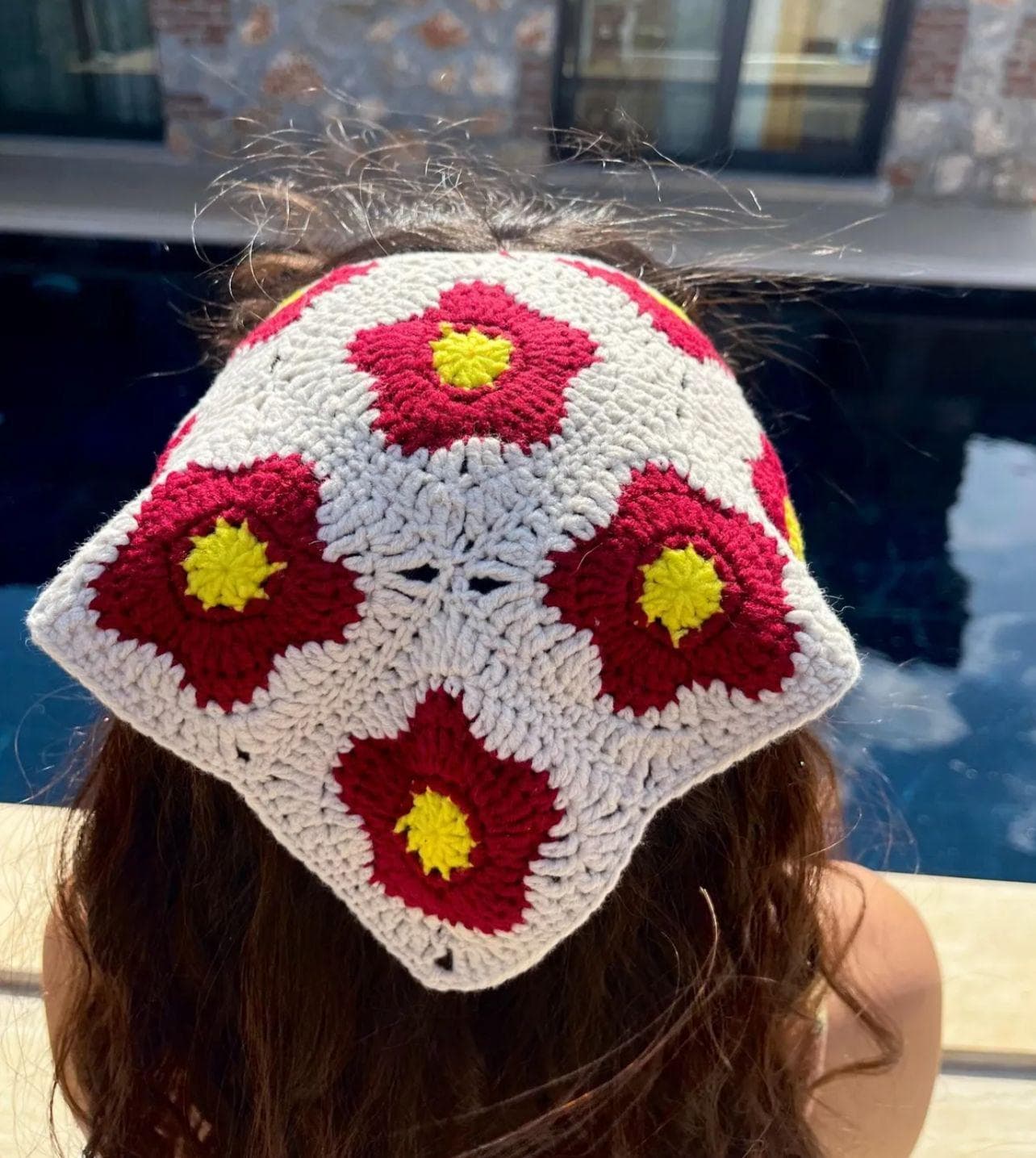 Hand Knitted Floral Patterned Bandana, Patterned, Handmade Crochet Knitted Bandana, Colorful Net Pattern Bandana, Handmade Knitted Headband - image 3