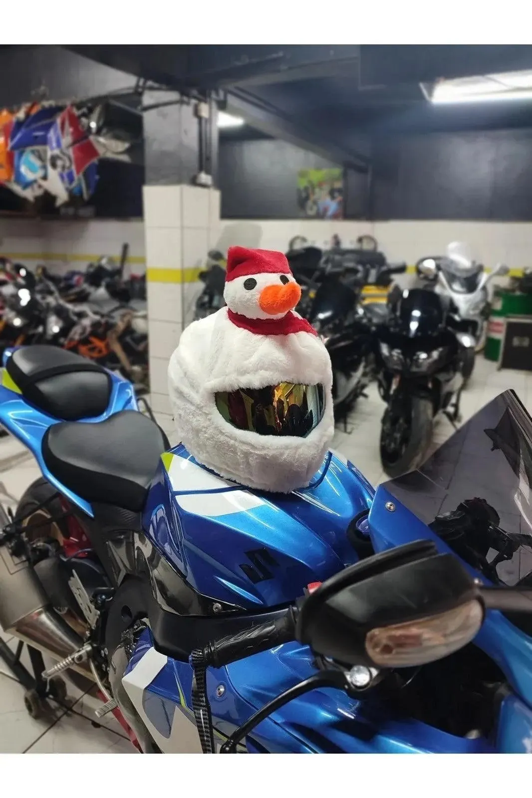 Santa Claus Motorcycle Plush Helmet Pouch, Christmas Motorcycle Helmet Pouch,  Motorcycle Helmet Cover, Christmas Gift, Noel - image 3