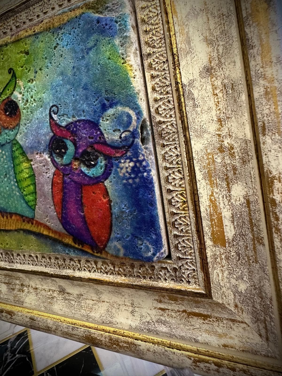 Handcrafted Stone Owl Artwork, Wooden Frame, Unique Home Decor - image 5