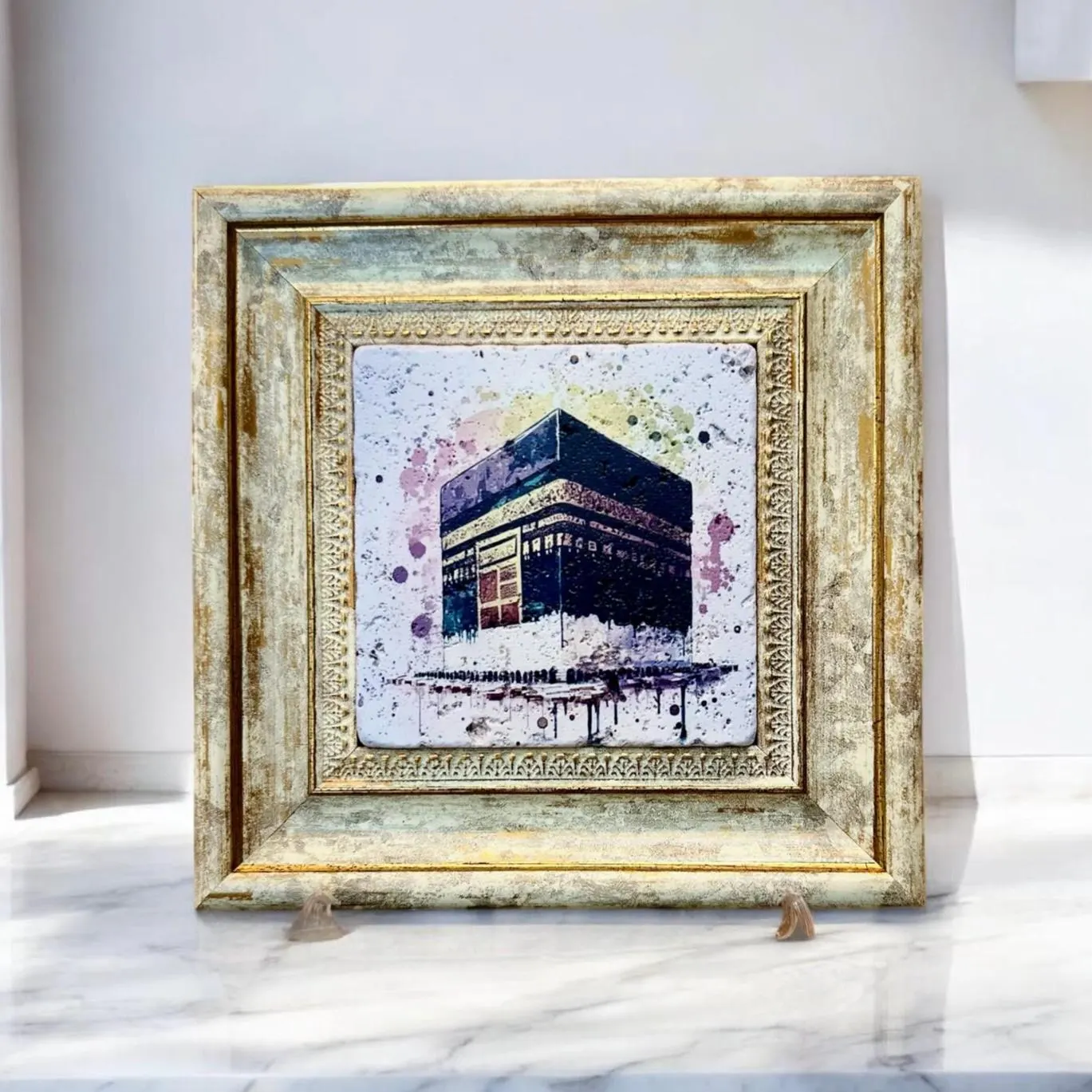 Holy Kaaba Stone Painting, Islamic Muslim Art, Home Decor Gift