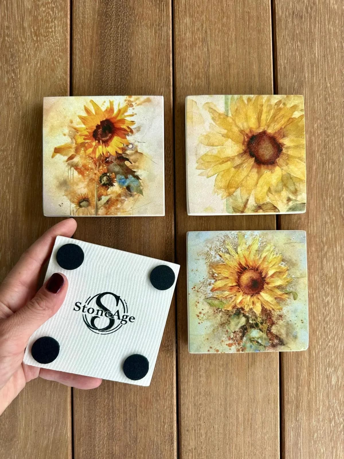 Limra Stone Sunflower Coasters, Rustic Farmhouse Decor, Set of 4