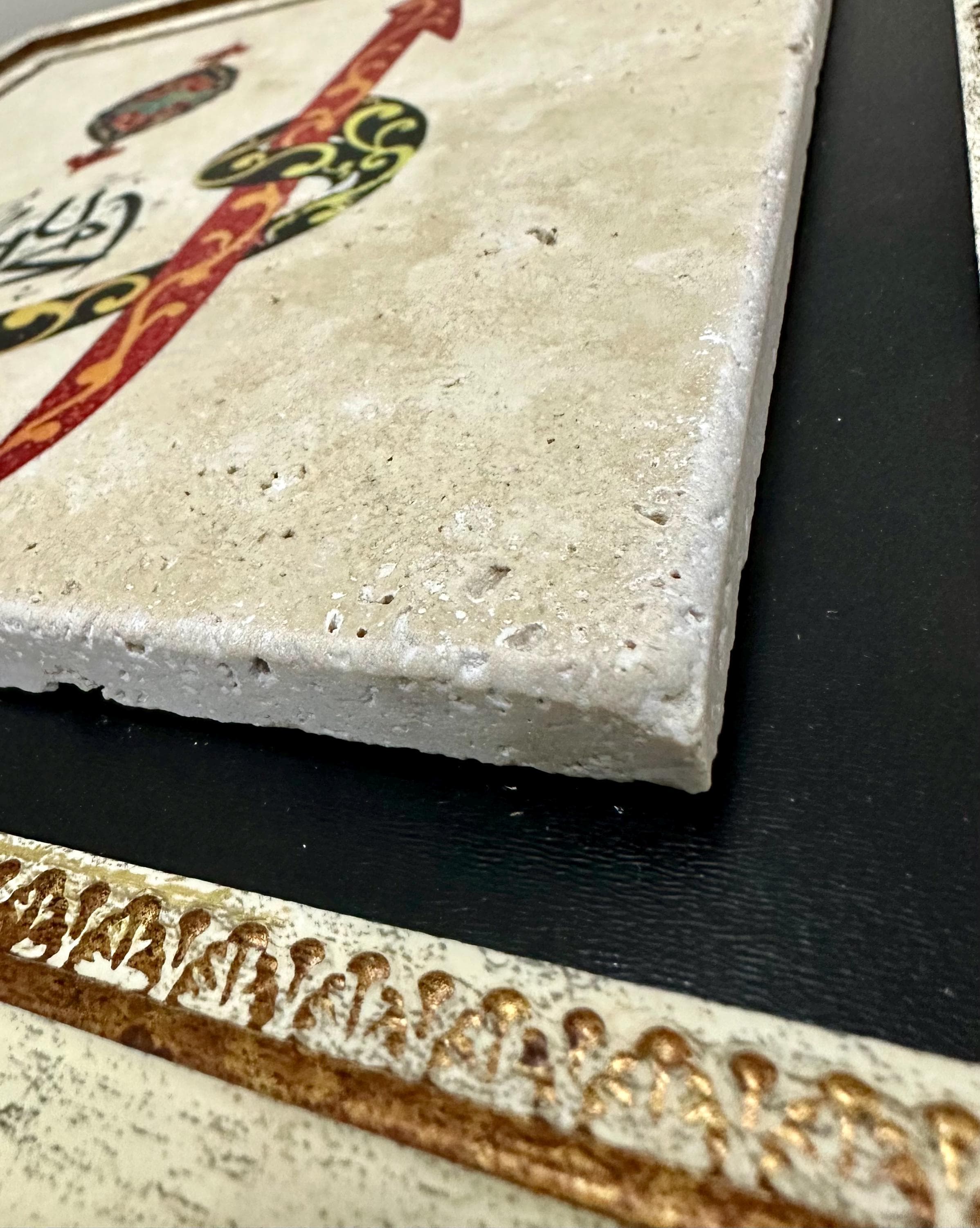 Islamic Calligraphy Art | Vav Symbol Travertine Stone, Rustic Frame - image 4