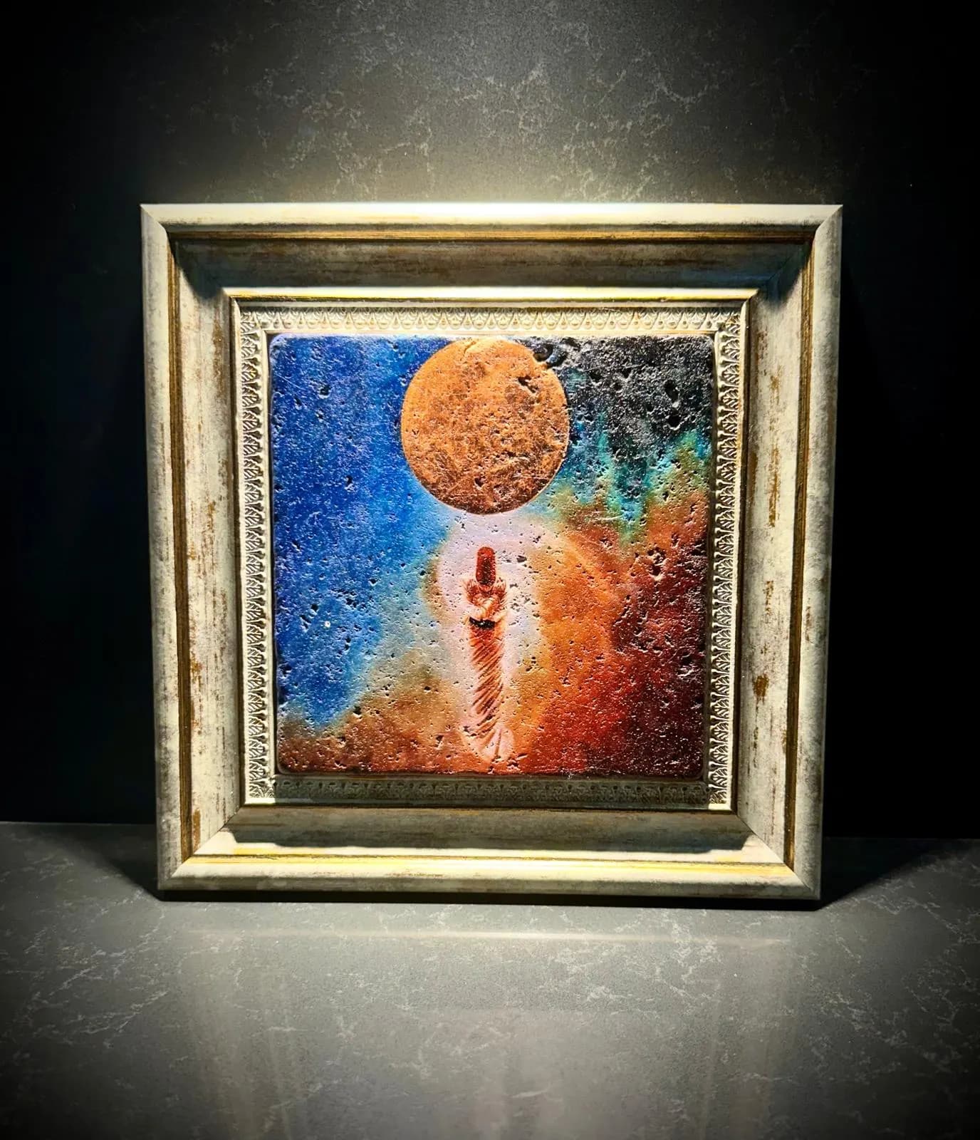 Dervish Semazen Painting, Sufi Islamic Art on Natural Stone with Wooden Frame - image 5