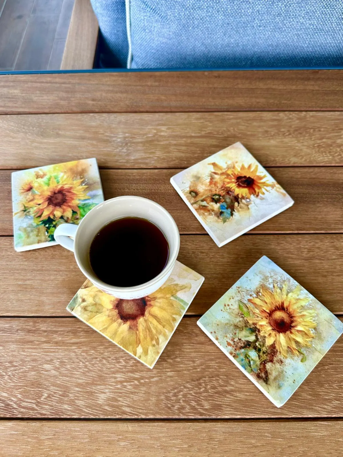 Limra Stone Sunflower Coasters, Rustic Farmhouse Decor, Set of 4 - image 3