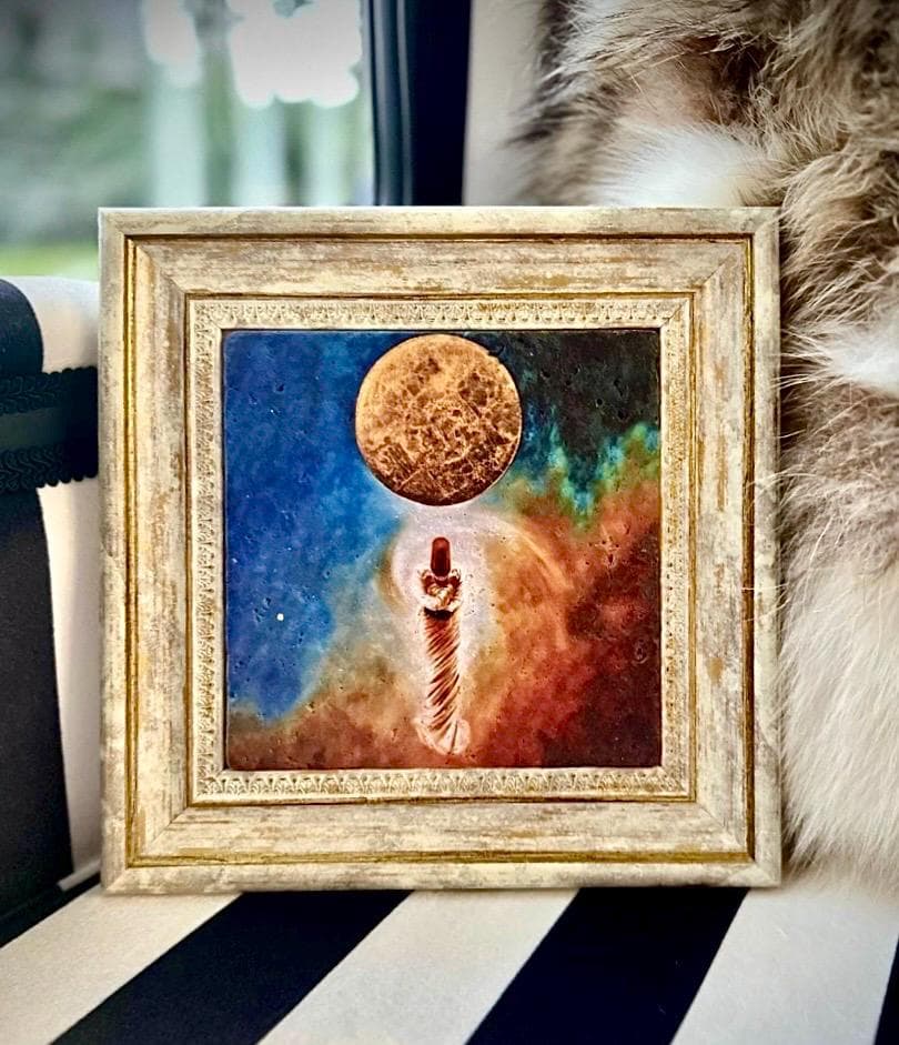 Dervish Semazen Painting, Sufi Islamic Art on Natural Stone with Wooden Frame
