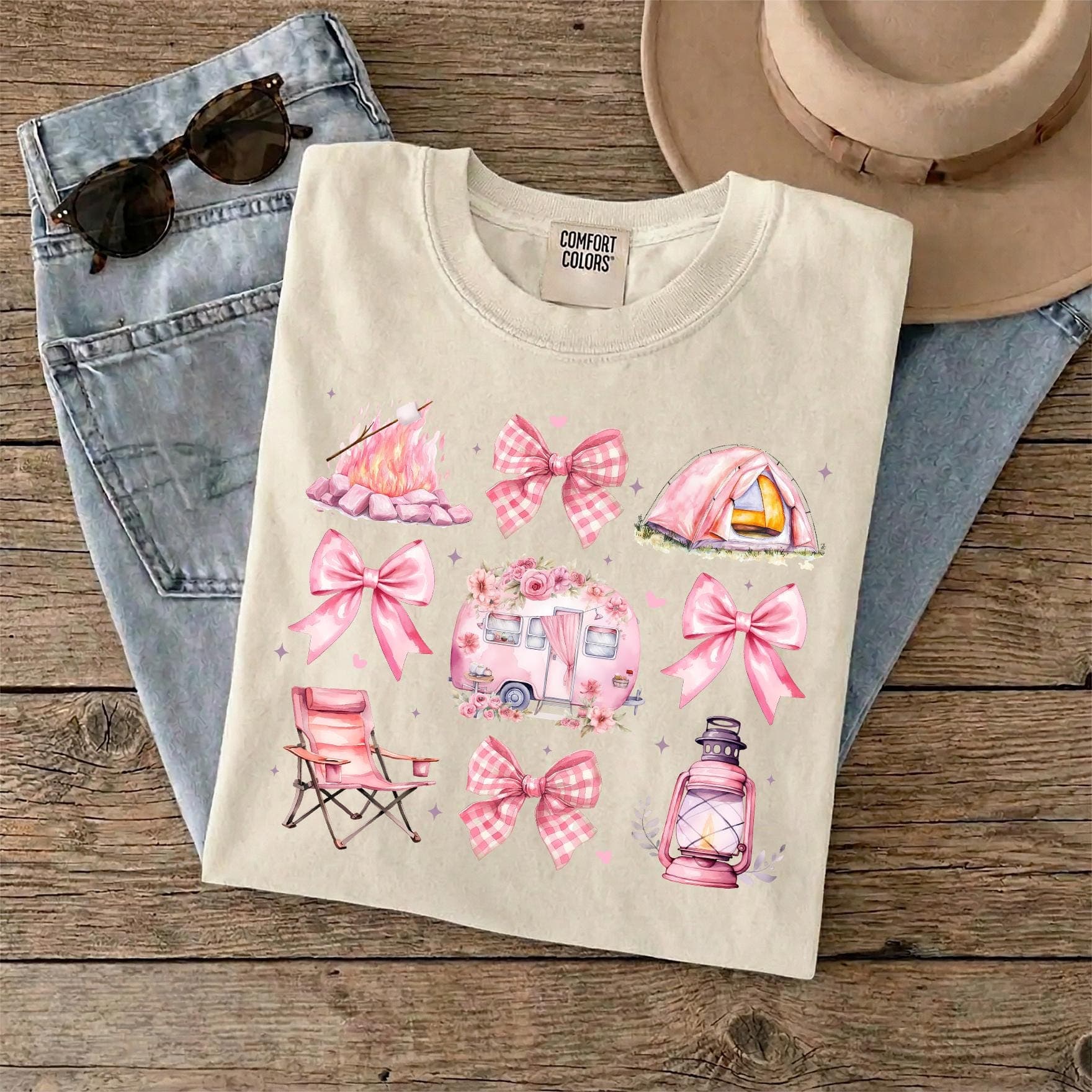Camping Life Ready To Press, Pink Coquette Camping Heat Transfer, Girls Camping crew Iron On, Girl Camper Vacation DTF, Cousin Adventure DTF - image 3