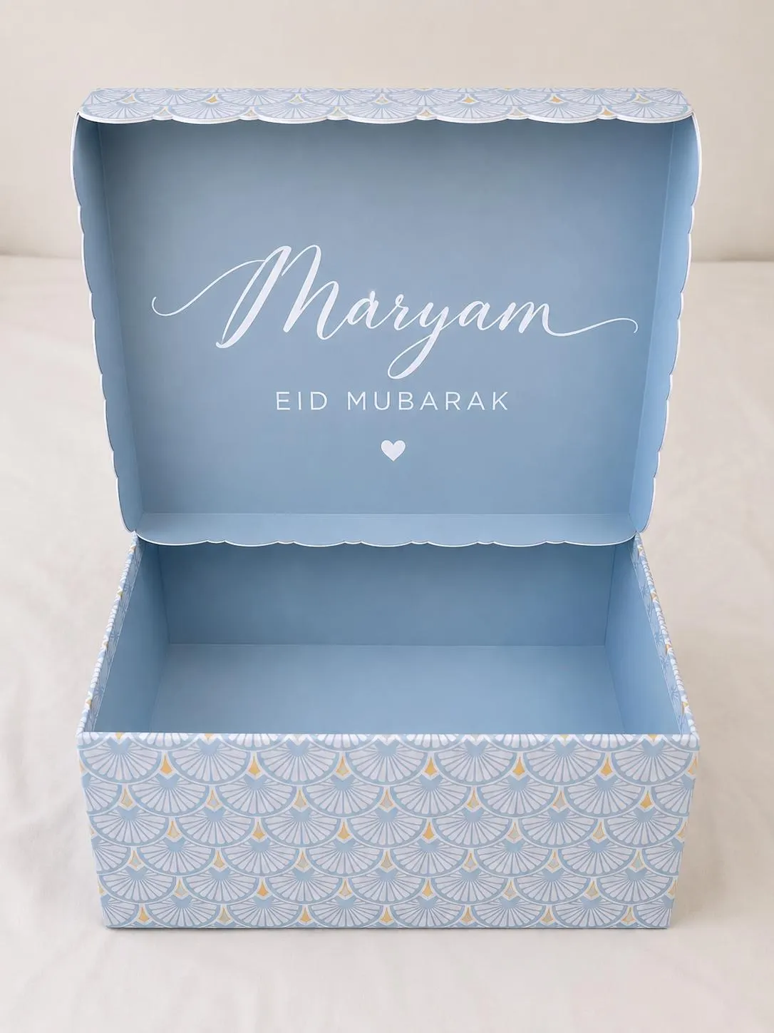 Personalized Eid Gift Box | Blue & Gold Art Deco Keepsake Box | Luxury Islamic Storage