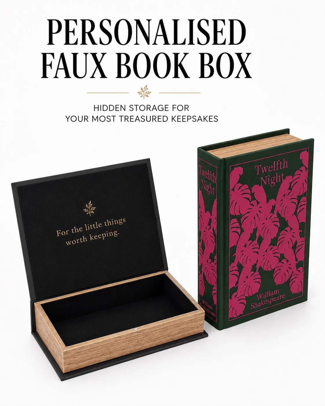 Personalized Twelfth Night Faux Book Box | Shakespeare Hidden Storage Keepsake