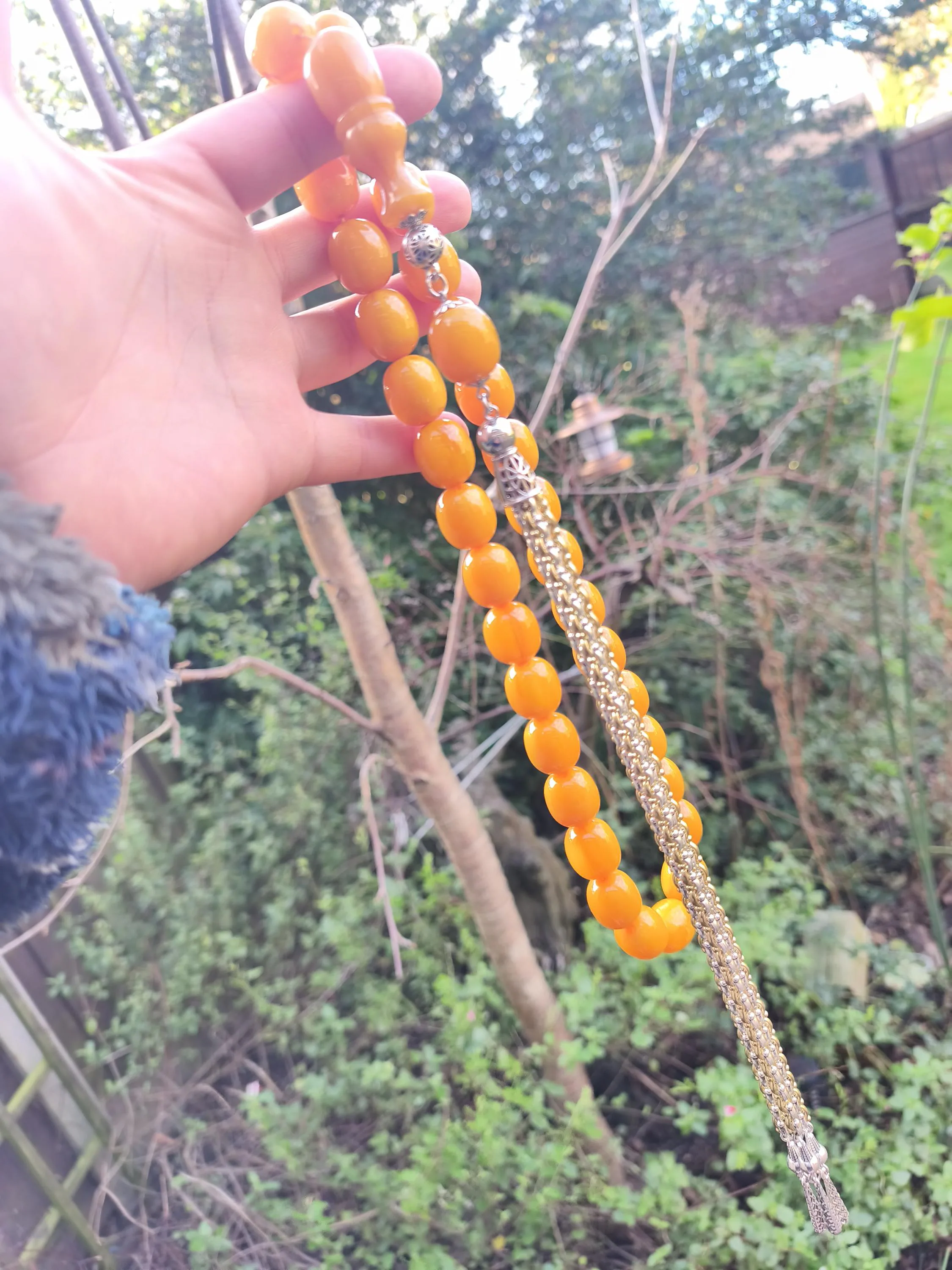 Incredible Long Fusion SilverTessel Yellow bakelite Hand Made Bead Tesbih,Tasbih,Misbaha, Tasbeeh,Prayer Beads,Worry Beads DSC-19