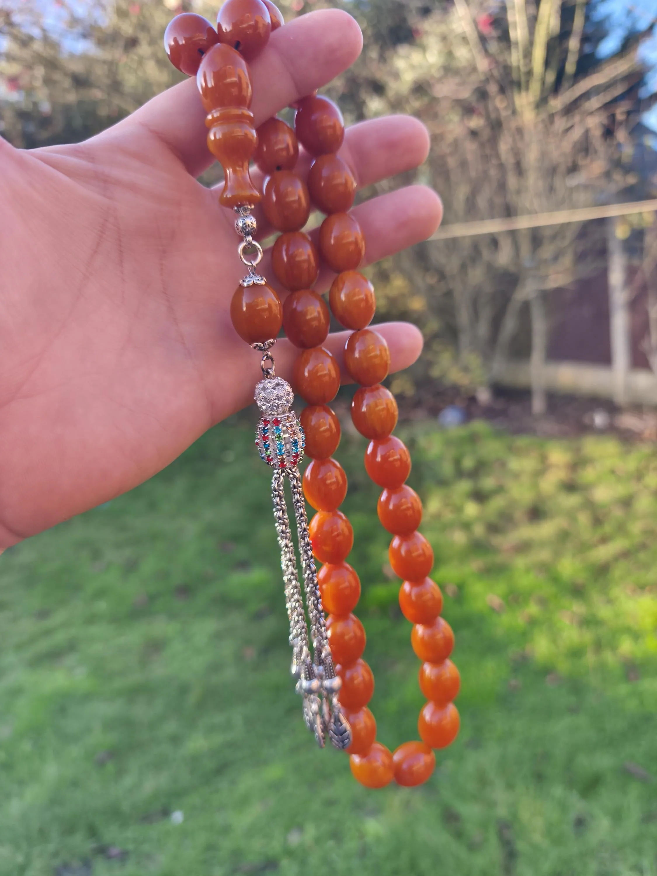 Mustard Yellow bakelite Hand Made Bead Tesbih, Tasbih, Misbaha, Tasbeeh, Prayer Beads,Worry Beads Fusion Silver Tessel DSC-2