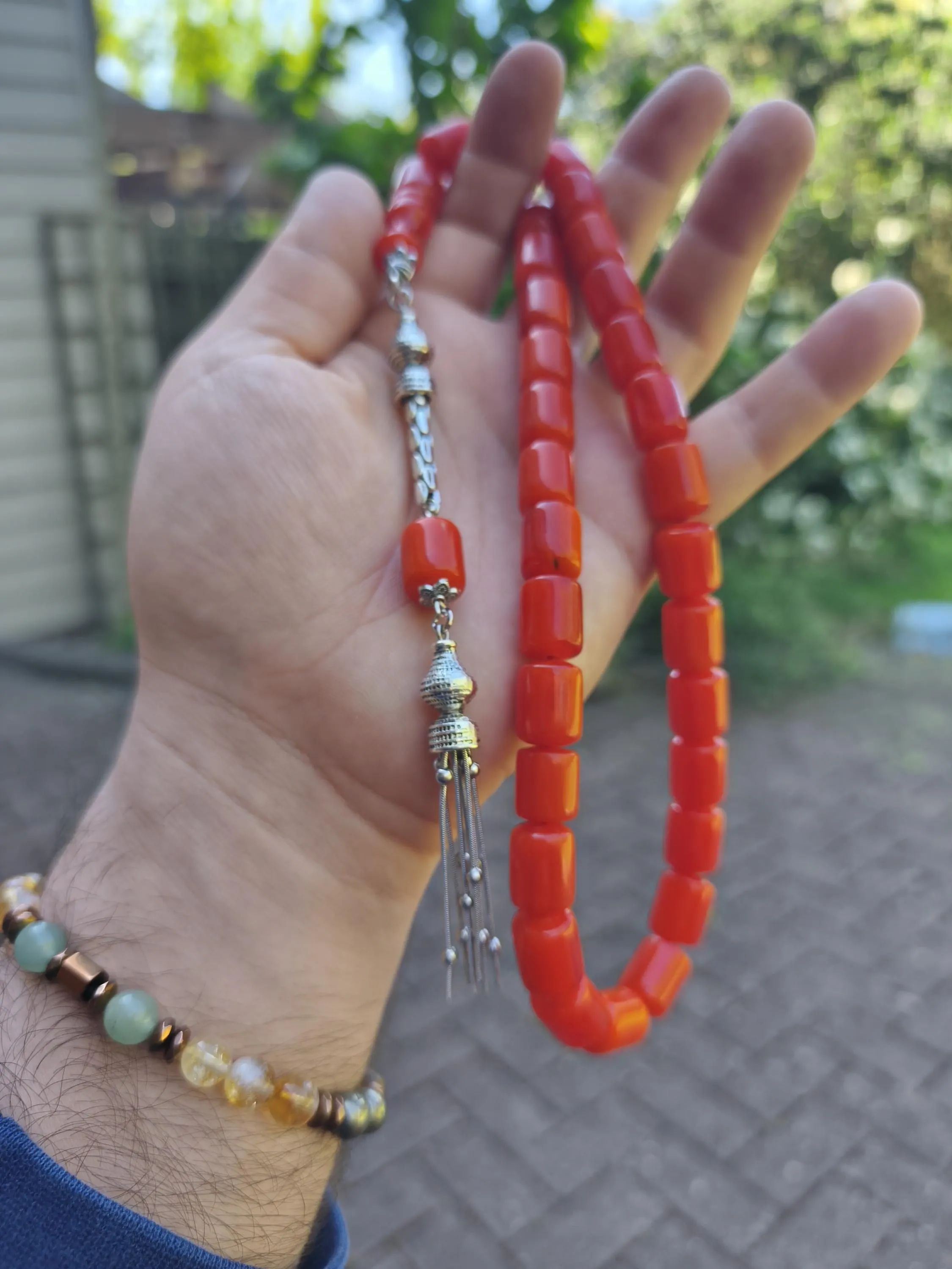 Pomegranate Long Barrel 15 mm German bakelite Formula Hand Made Beads,Tesbih,Tasbih,Misbaha, Tasbeeh,Prayer Beads,Fusion Silver - KES2