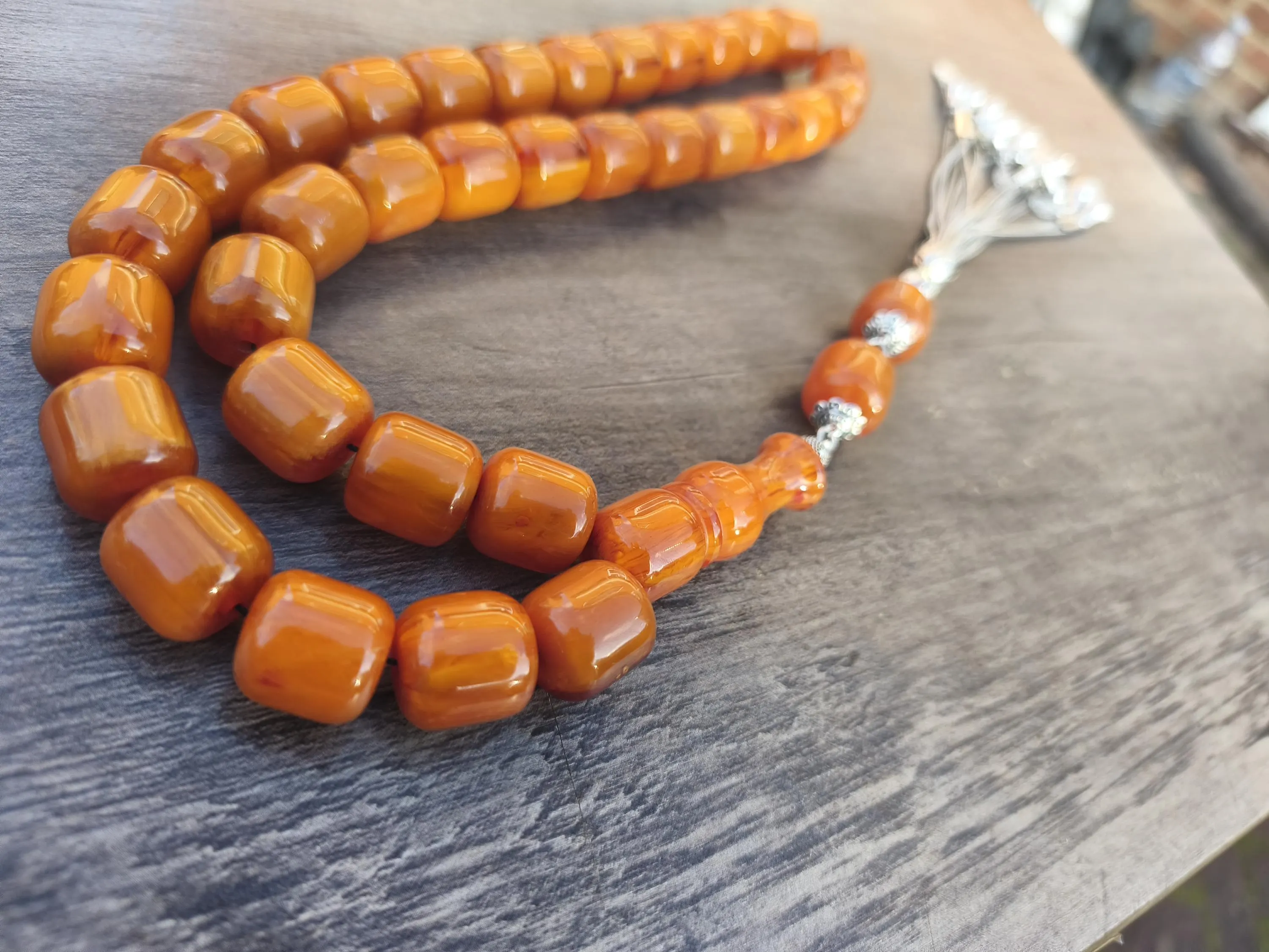 Big Old orange  Bakelite German Formula cherry Amber Beads, Tesbih, Tasbih, Misbaha, Tasbeeh, Prayer Beads,My Father collection n80