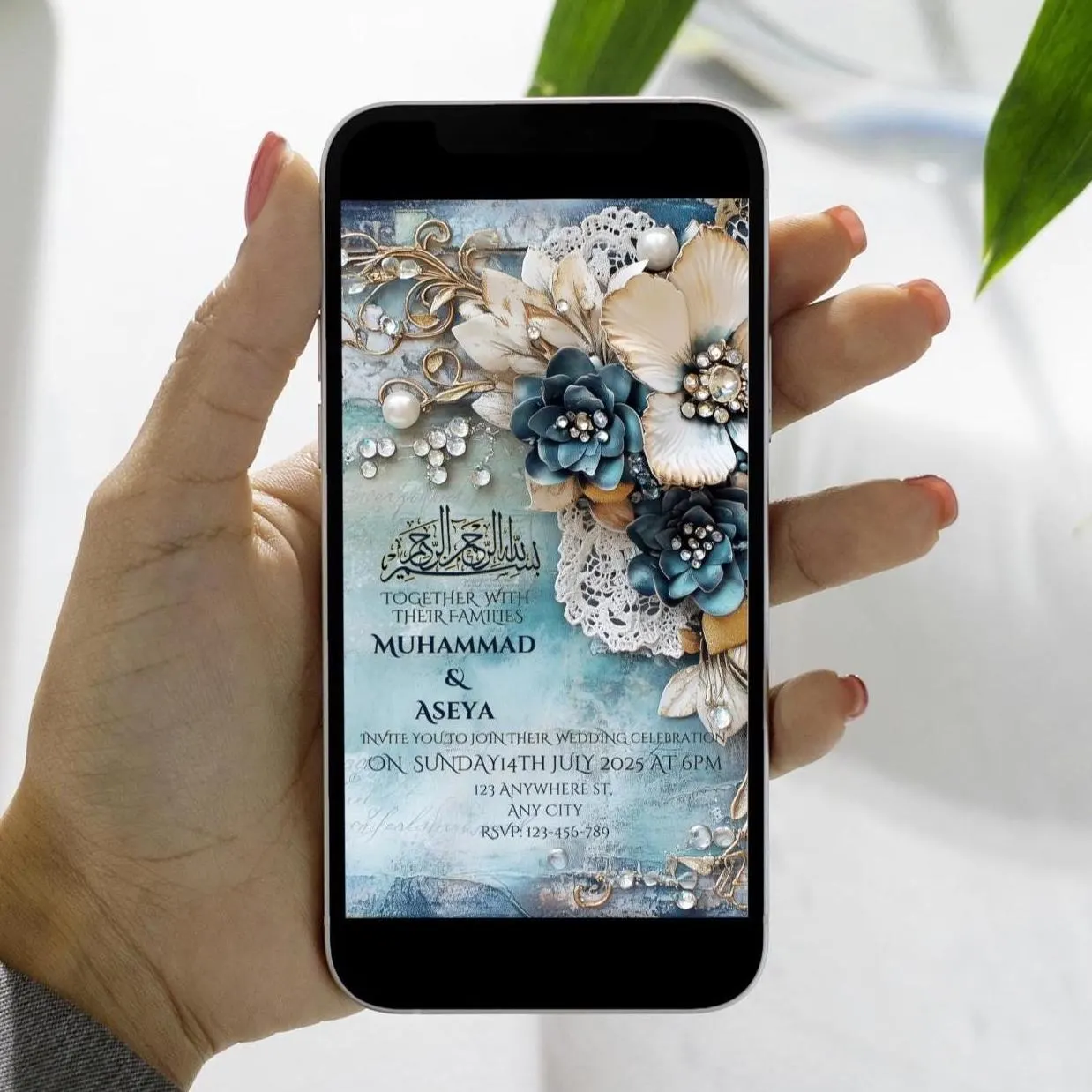 Blue & Gold Muslim Wedding Invitation Template: Editable Nikkah Ecard (Digital) - image 4