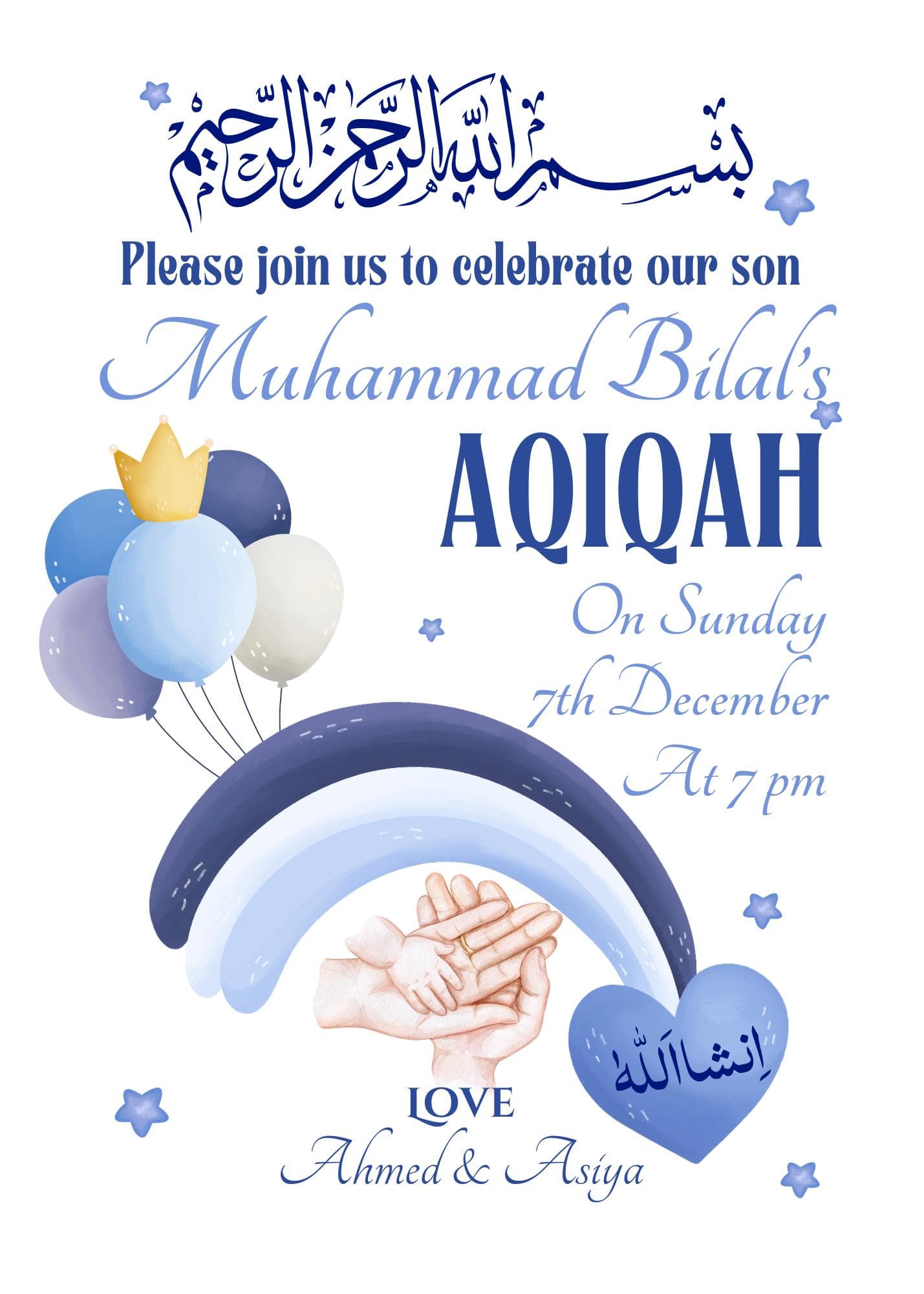 Editable Aqiqah Invitation template: Physical card or Ecard for baby Boys’ (Digital) - image 2