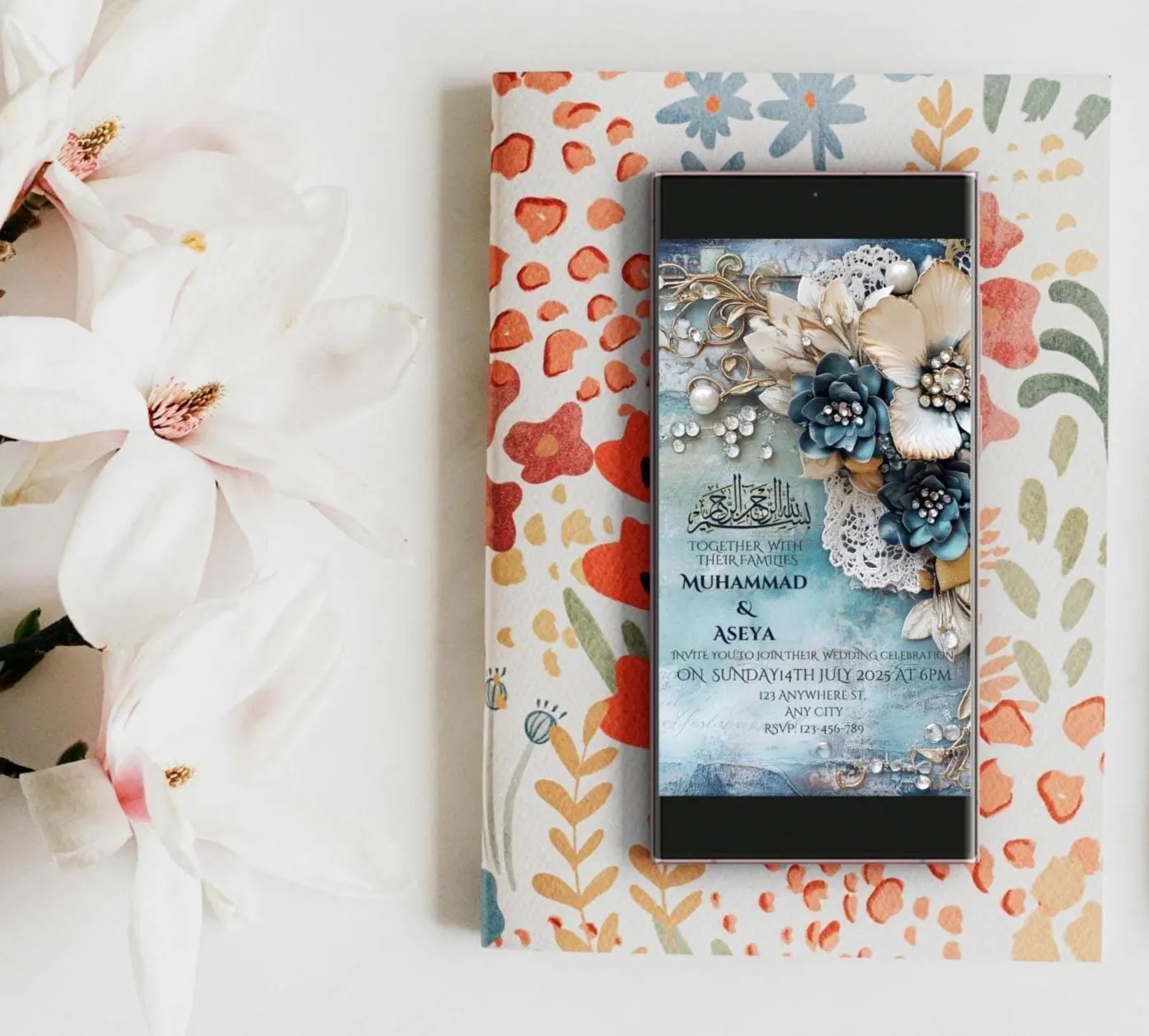Blue & Gold Muslim Wedding Invitation Template: Editable Nikkah Ecard (Digital) - image 2