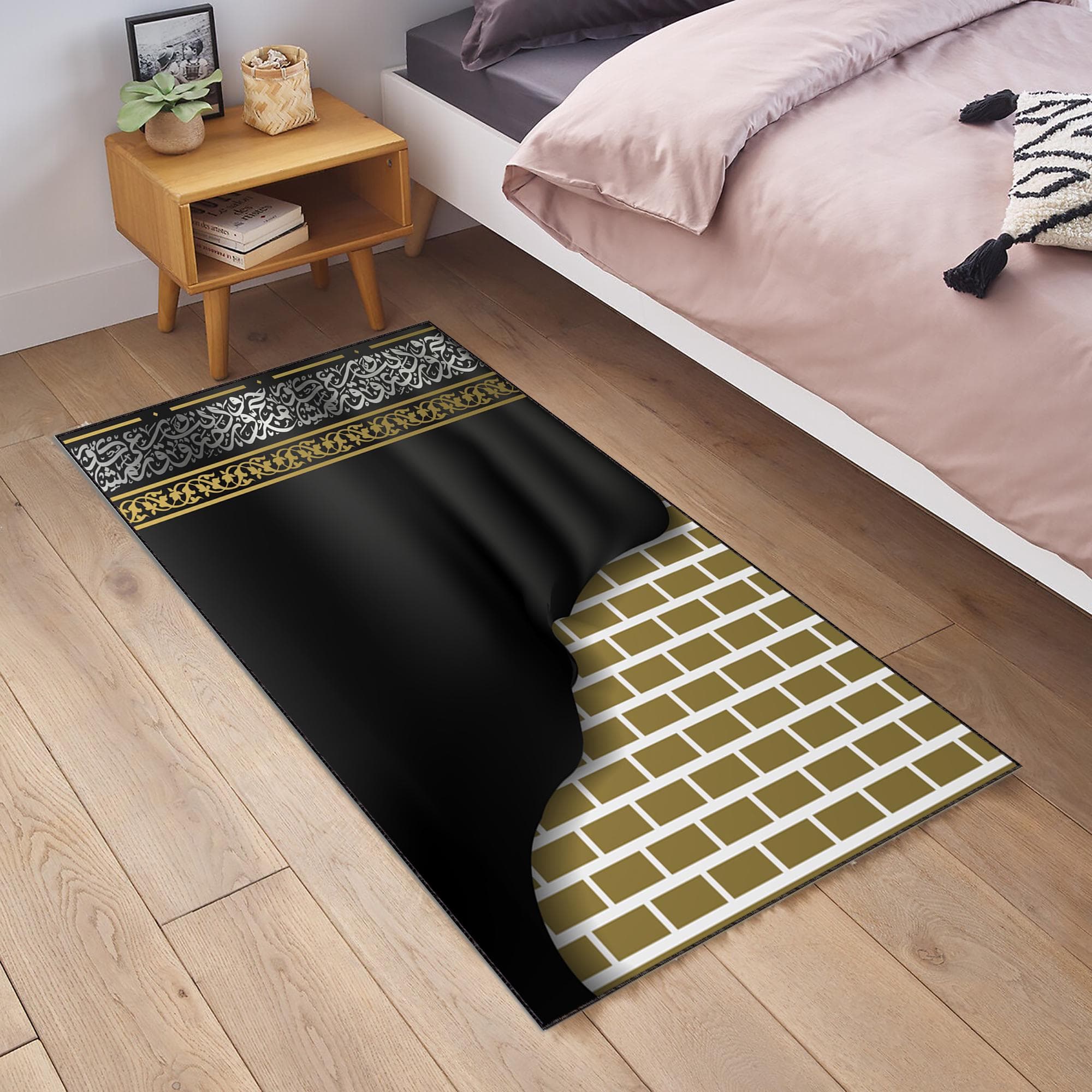 Kaaba Design Prayer Rug: Islamic Calligraphy Polyester Mat - image 4