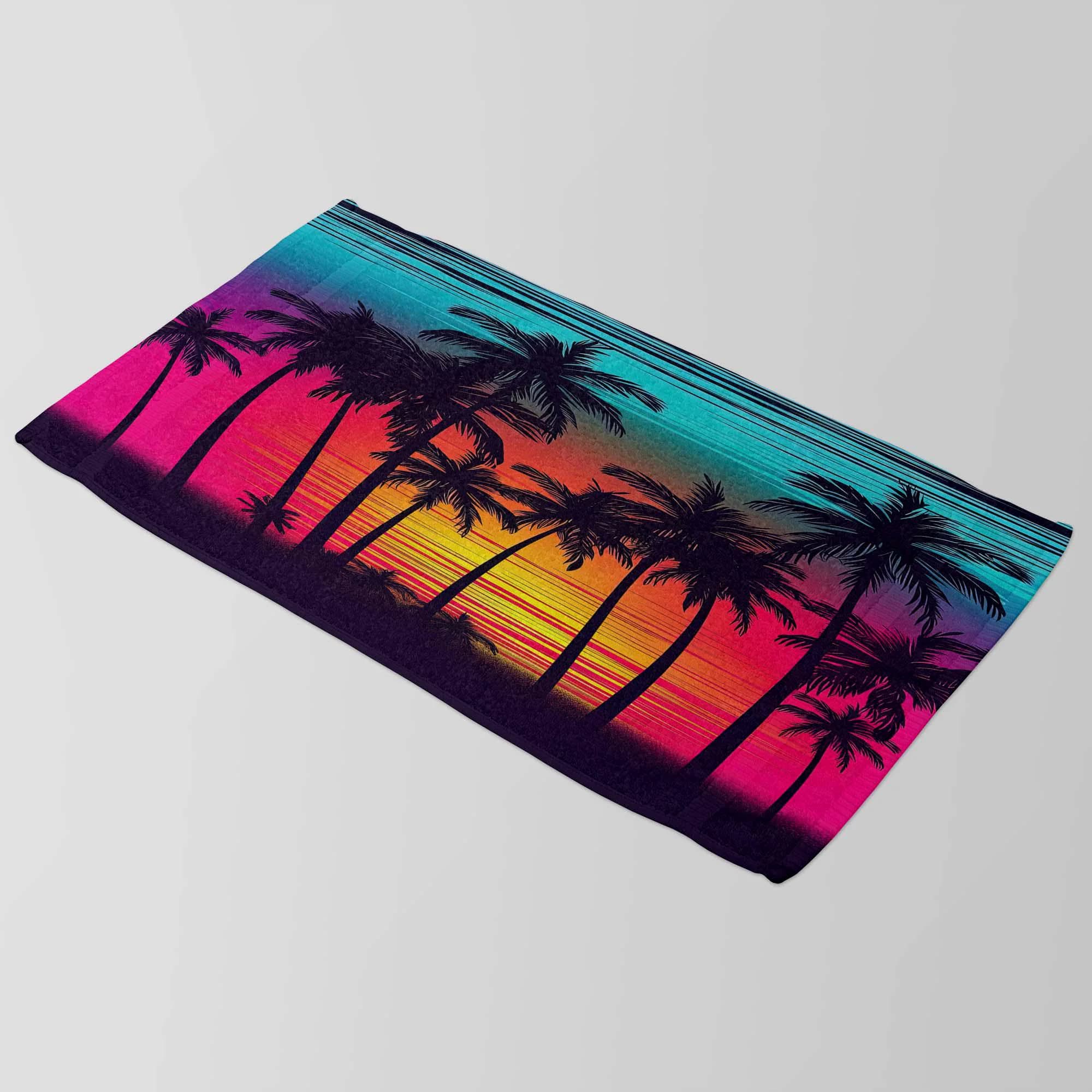 Tropical Towel, Sunset Vibe, Palm Tree Art, Beach Vibes, Gradient Print, Island Style, Bold Beach, Vacation Towel, Ocean Sunset, Cool Colors - image 3