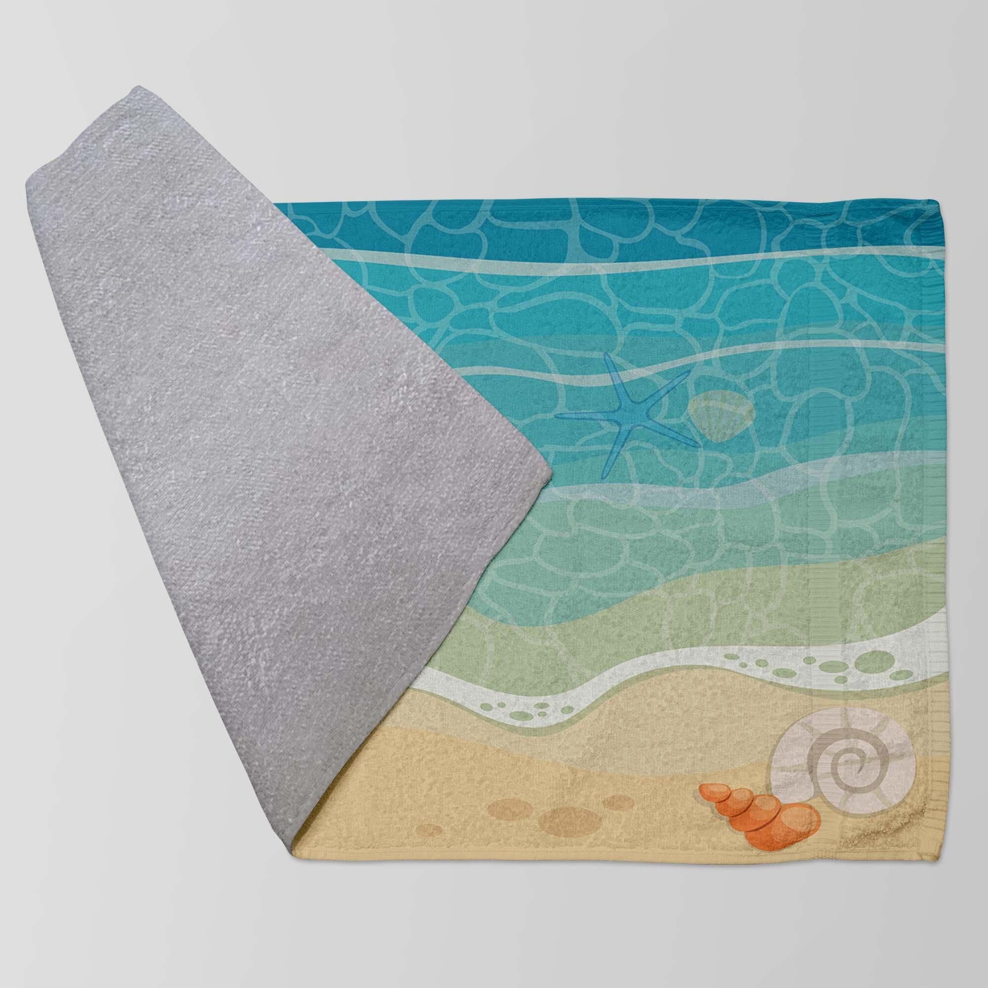 Beach Towel Art, Ocean Wave Towel, Sea Shell Towel, Summer Beach Gift, Coastal Bath Towel, Beach Decor Towel,Sea Theme Towel,Cute Beach Wrap - image 4