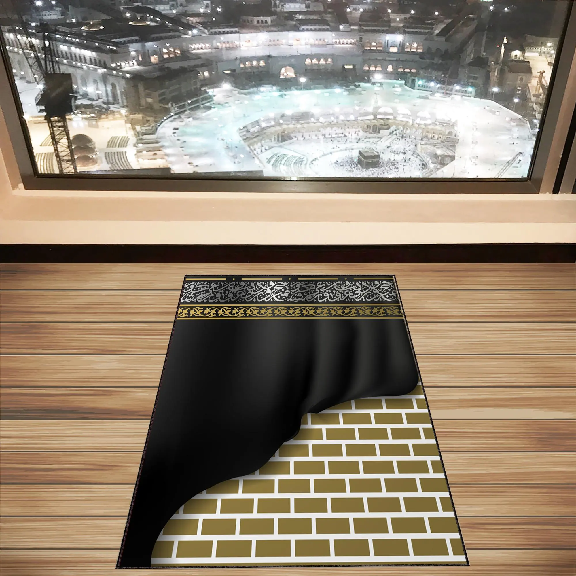Kaaba Design Prayer Rug: Islamic Calligraphy Polyester Mat - image 3