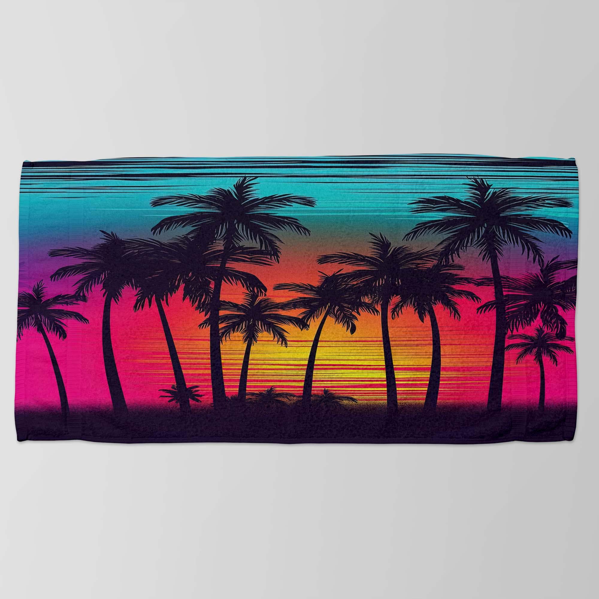 Tropical Towel, Sunset Vibe, Palm Tree Art, Beach Vibes, Gradient Print, Island Style, Bold Beach, Vacation Towel, Ocean Sunset, Cool Colors - image 5
