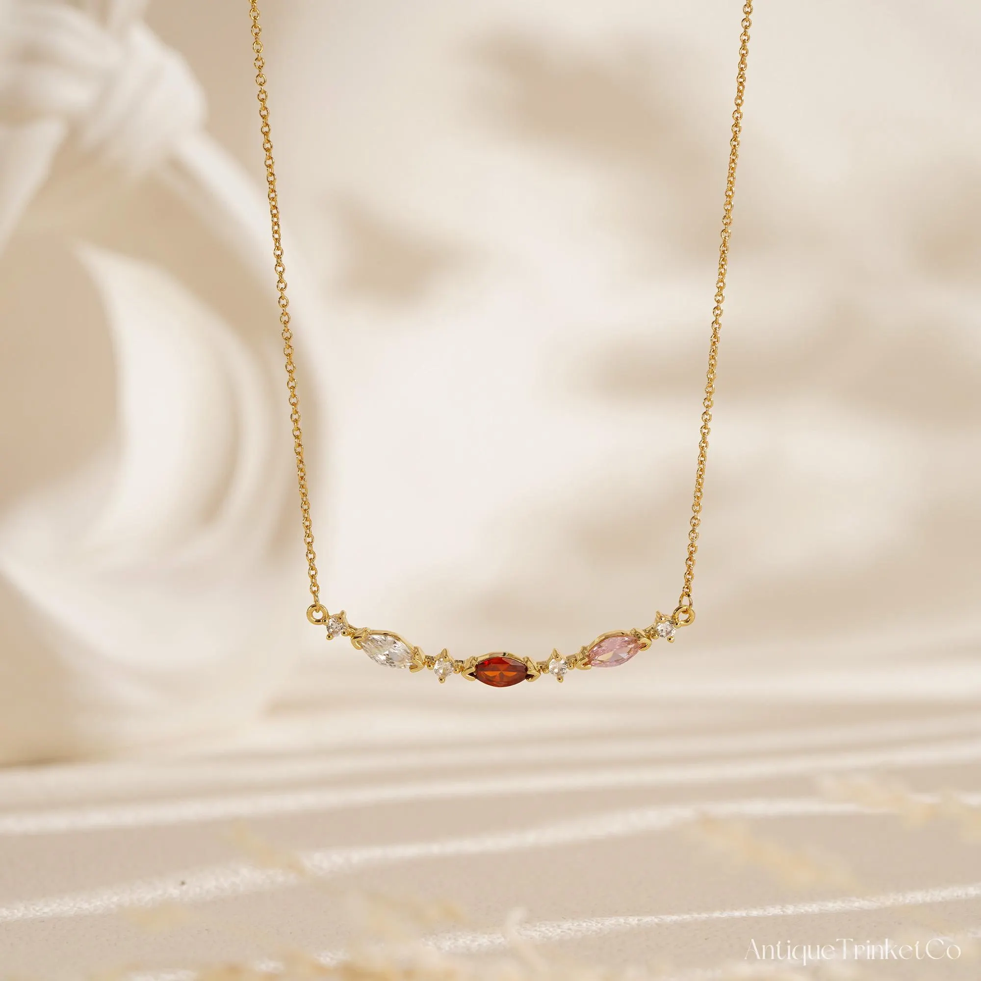Custom Birthstone Necklace, Marquise Birthstone Necklace, Gold Family Necklace, Birthstone Jewelry, Birthday Gift, Bridesmaid Gifts for Her - image 4