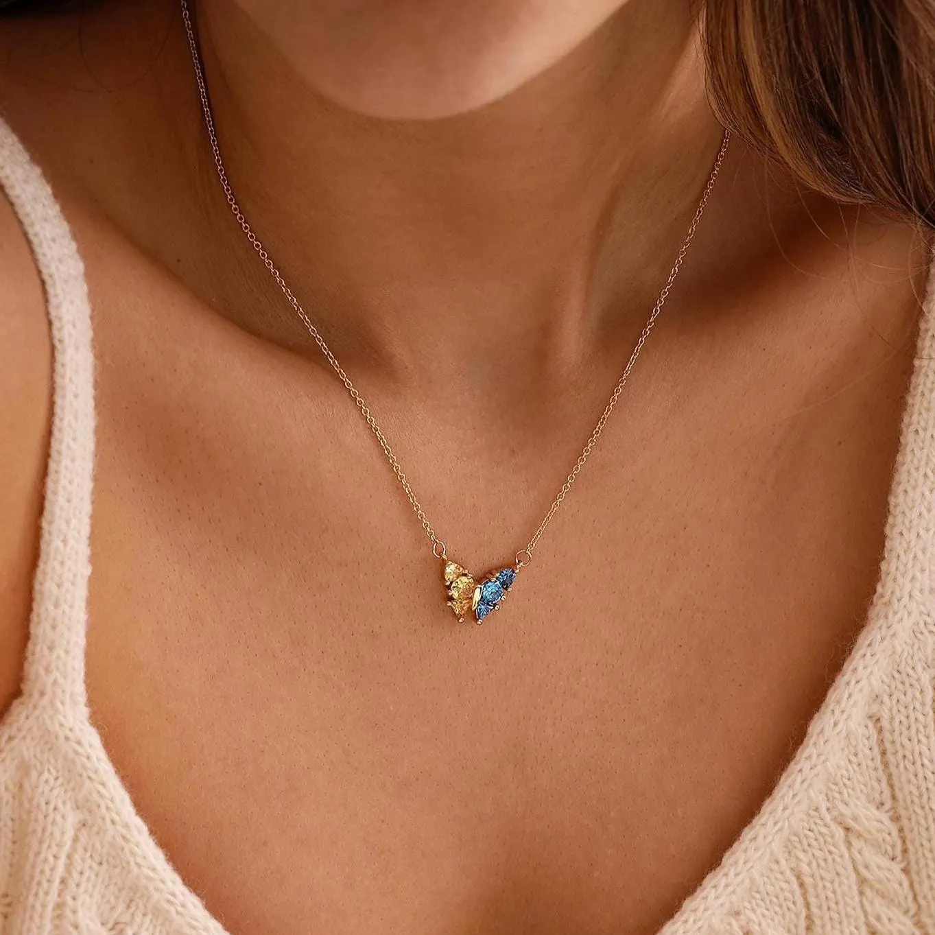 Custom Butterfly Birthstone Necklace, Two Birthstone Pendant Necklace, Family Birthstone Necklace, Valentines Day Gift, Mom Gifts for Her
