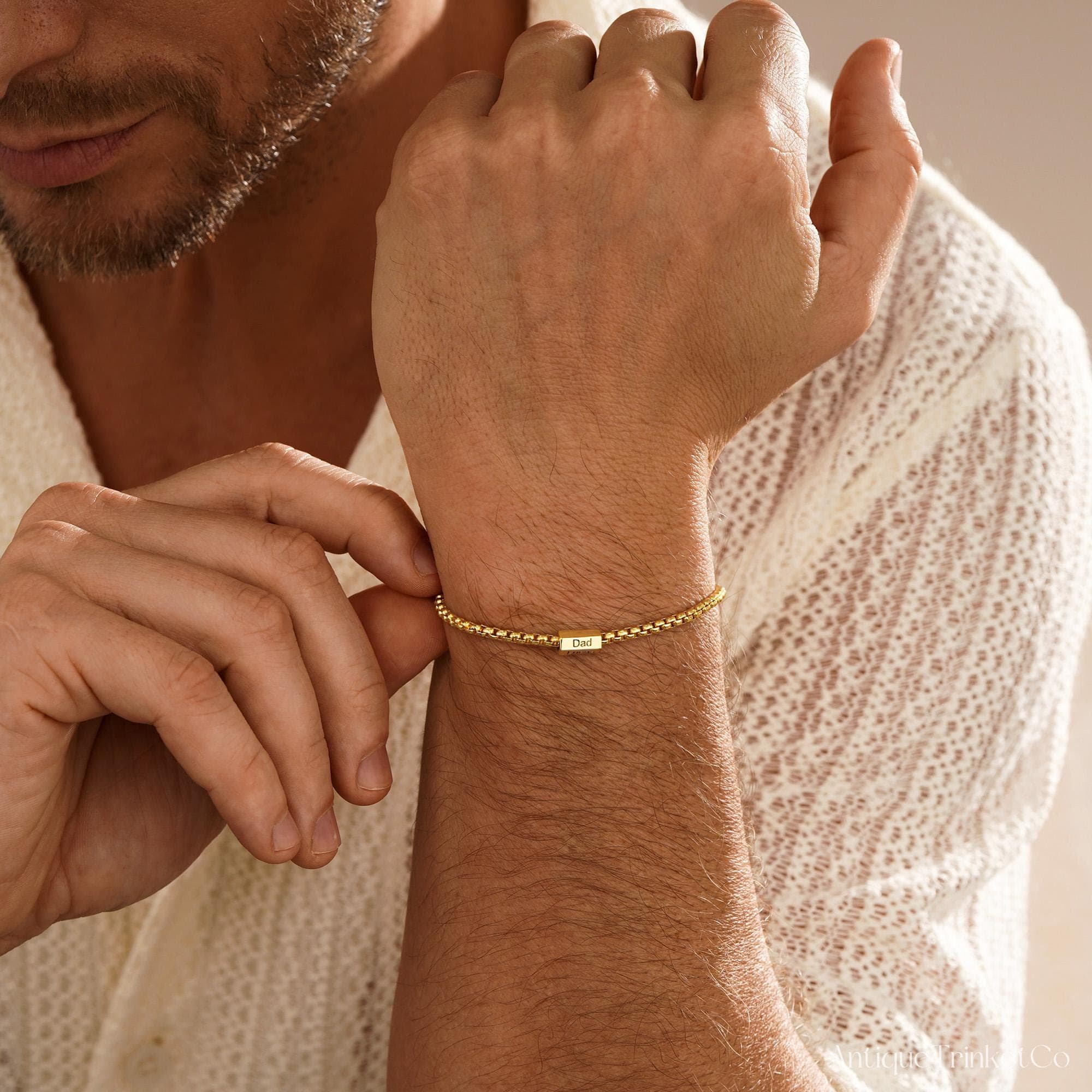 Custom Name Bracelet Men, Mutiple Engraved Letter Bracelet, Dad Bracelet, Personalized Mens Jewelry, Fathers Day Gift, Husband Gift for Him