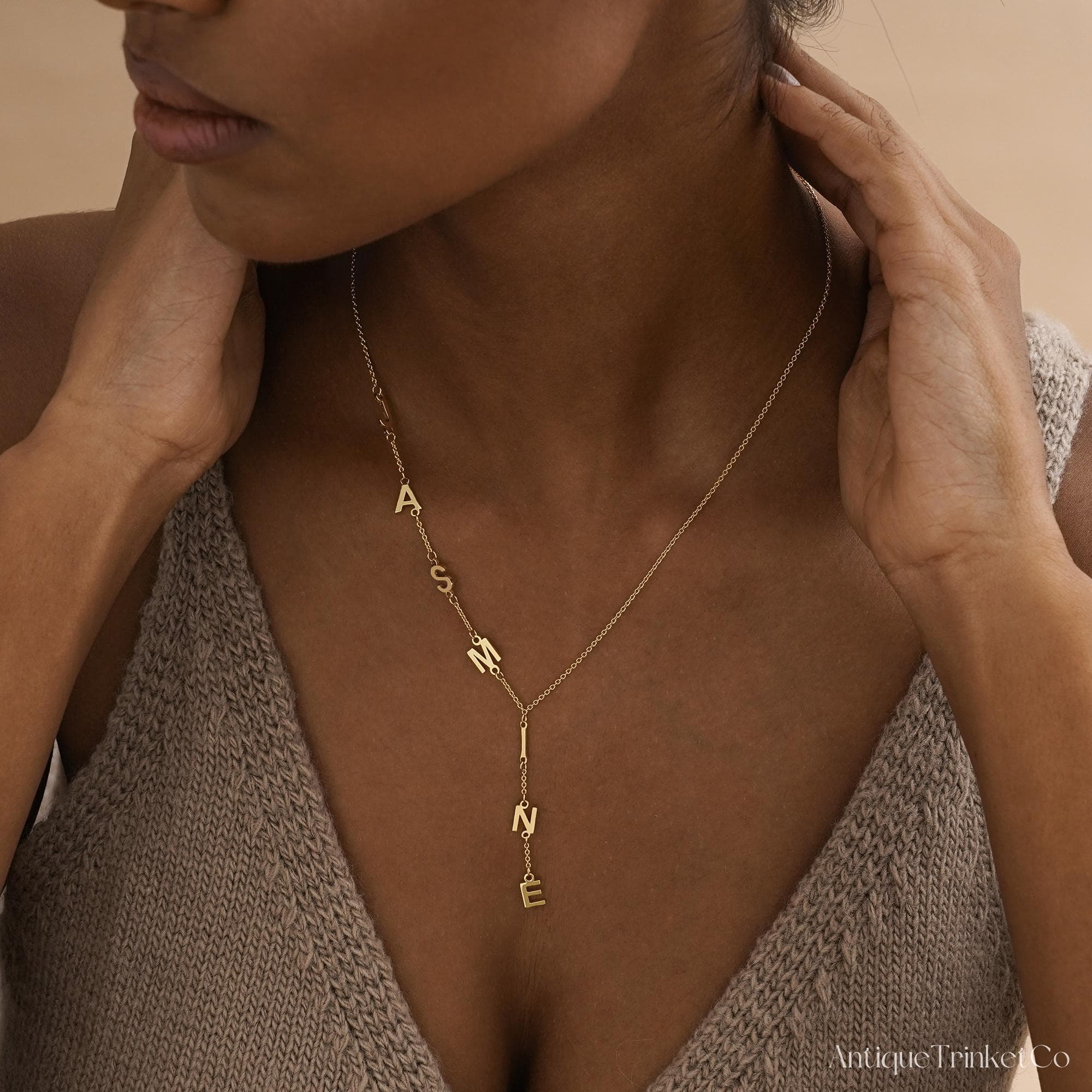 Lariat Initial Necklace, Gold Drop Y Letter Necklace, Personalized Name Necklace, Birthday Gift, Anniversary Gift, Christmas Gift for Her