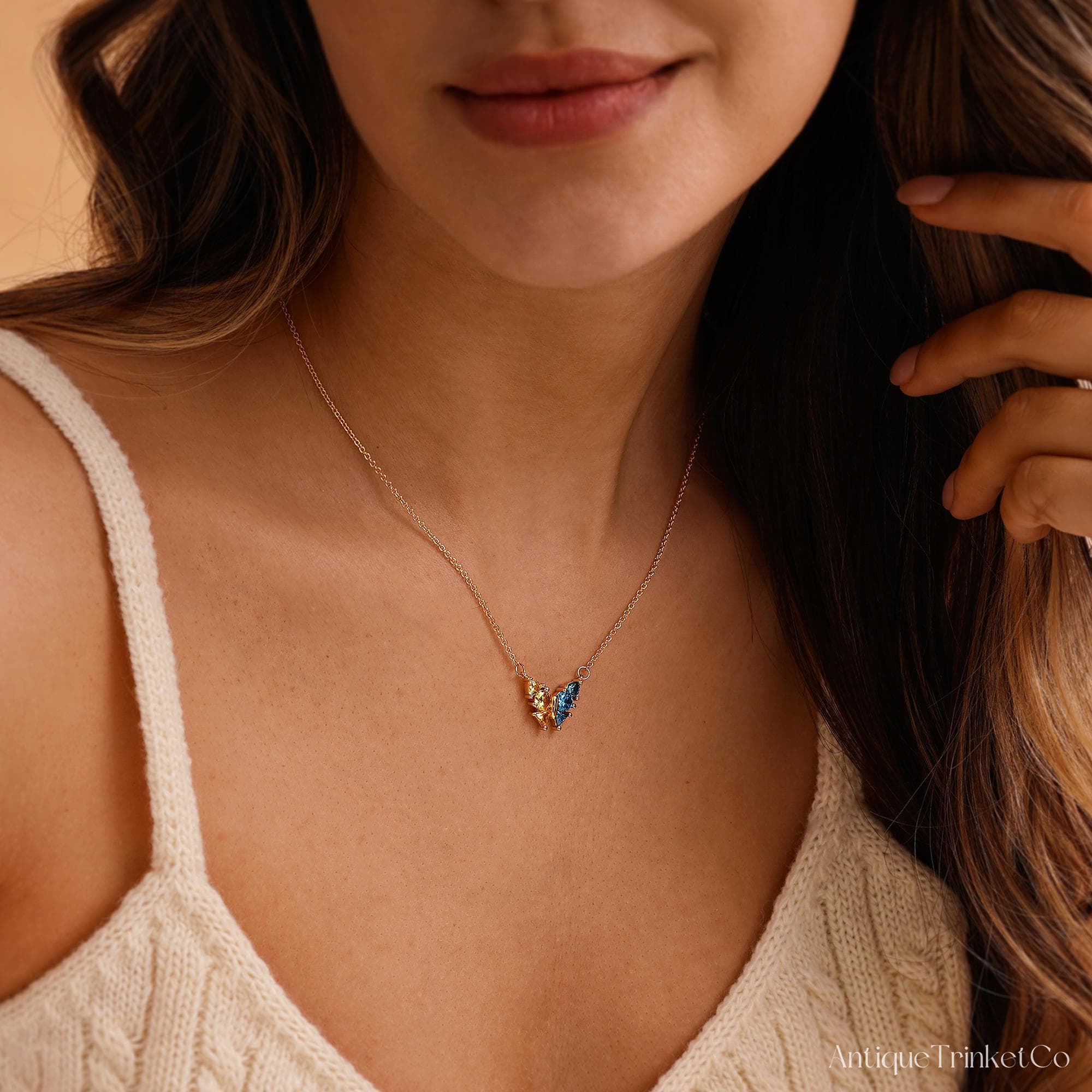 Custom Butterfly Birthstone Necklace, Two Birthstone Pendant Necklace, Family Birthstone Necklace, Valentines Day Gift, Mom Gifts for Her
